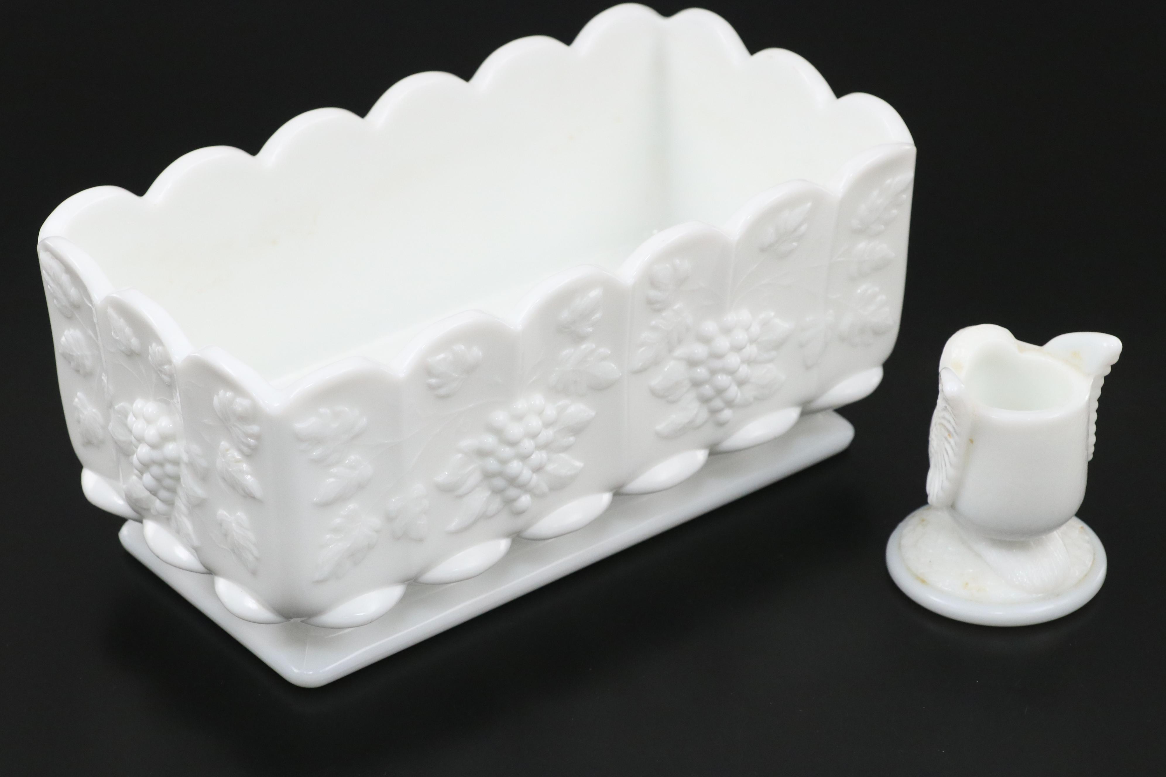 Westmoreland Glass Milk Paneled Glass Candy Dishes, Planter and Candlestick