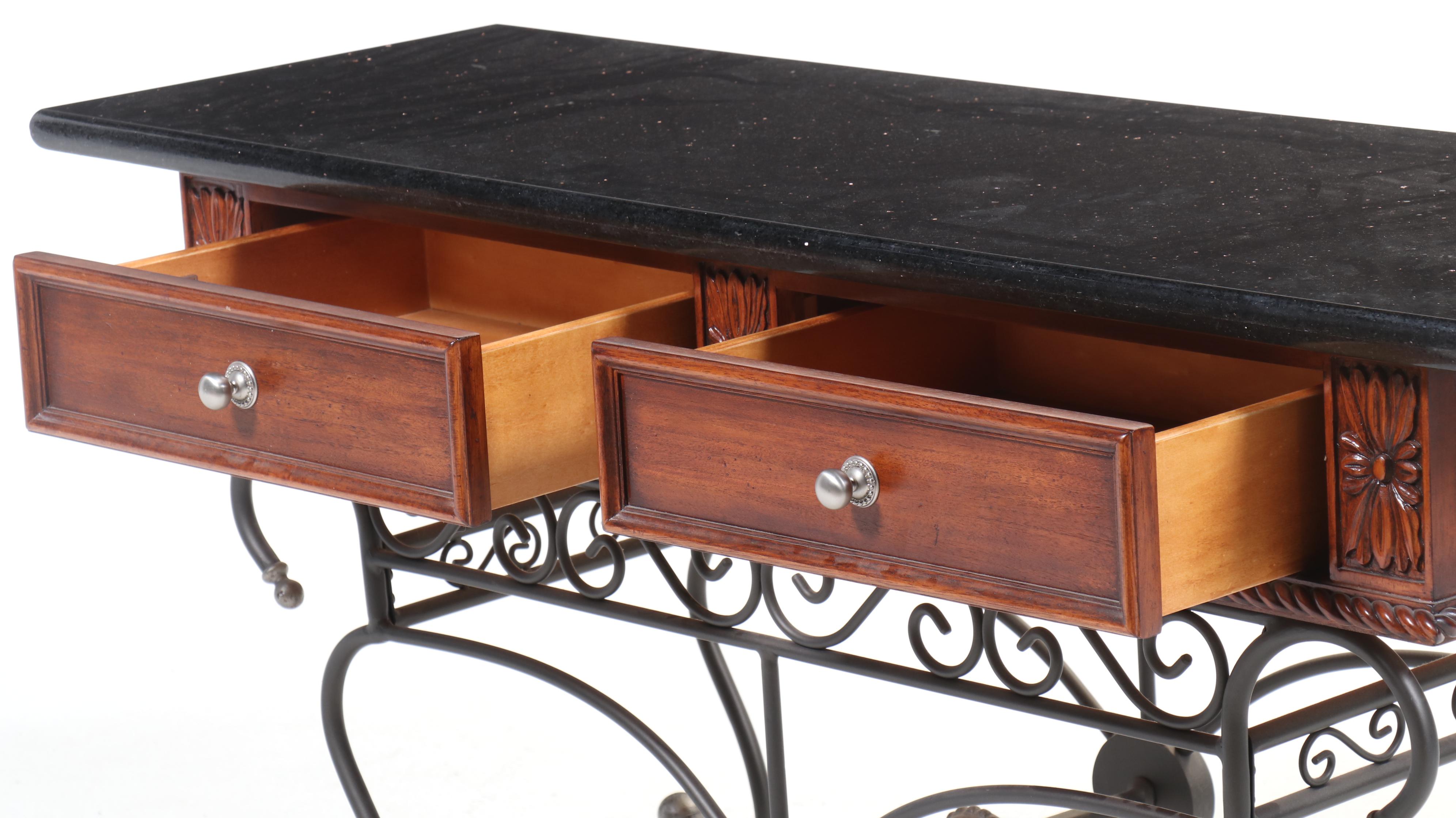 Lexington "Liz Claiborne" Louis XVI Style Mahogany, Iron, & Granite Sofa Table