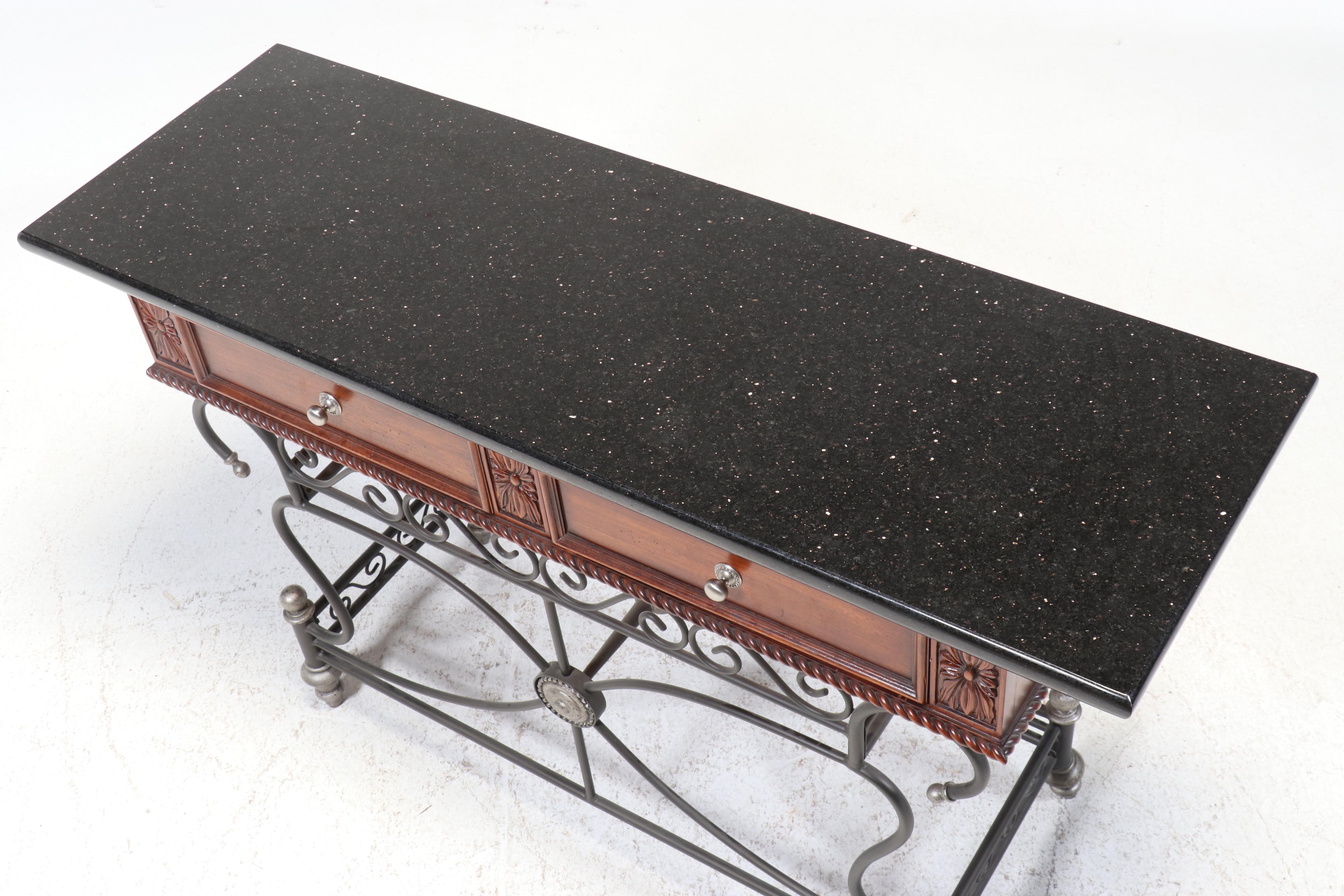 Lexington "Liz Claiborne" Louis XVI Style Mahogany, Iron, & Granite Sofa Table
