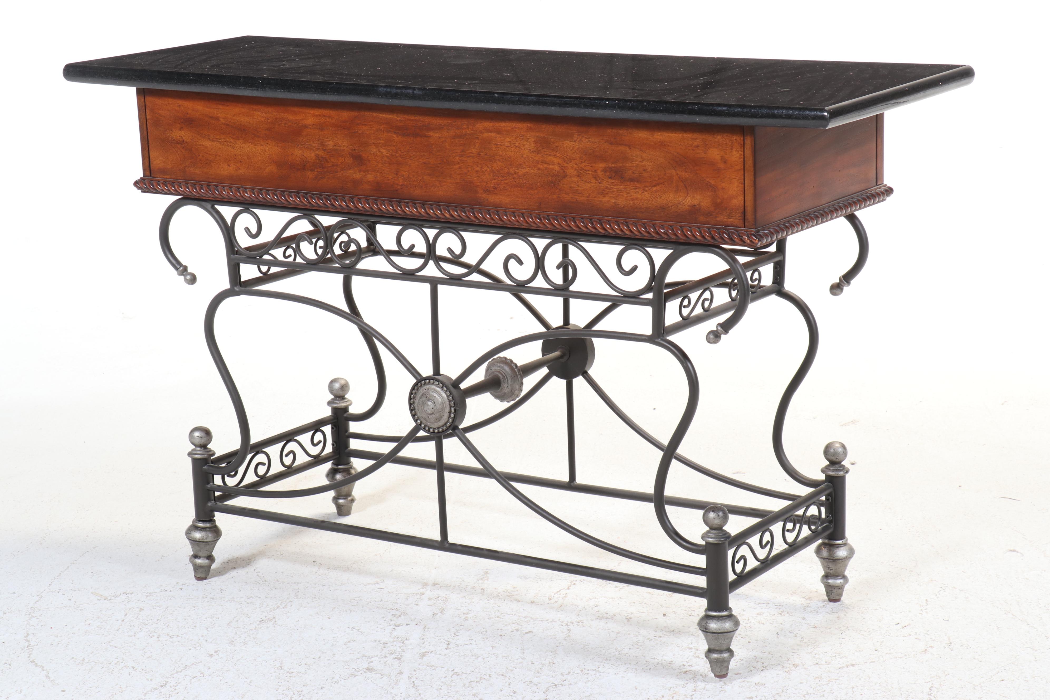 Lexington "Liz Claiborne" Louis XVI Style Mahogany, Iron, & Granite Sofa Table