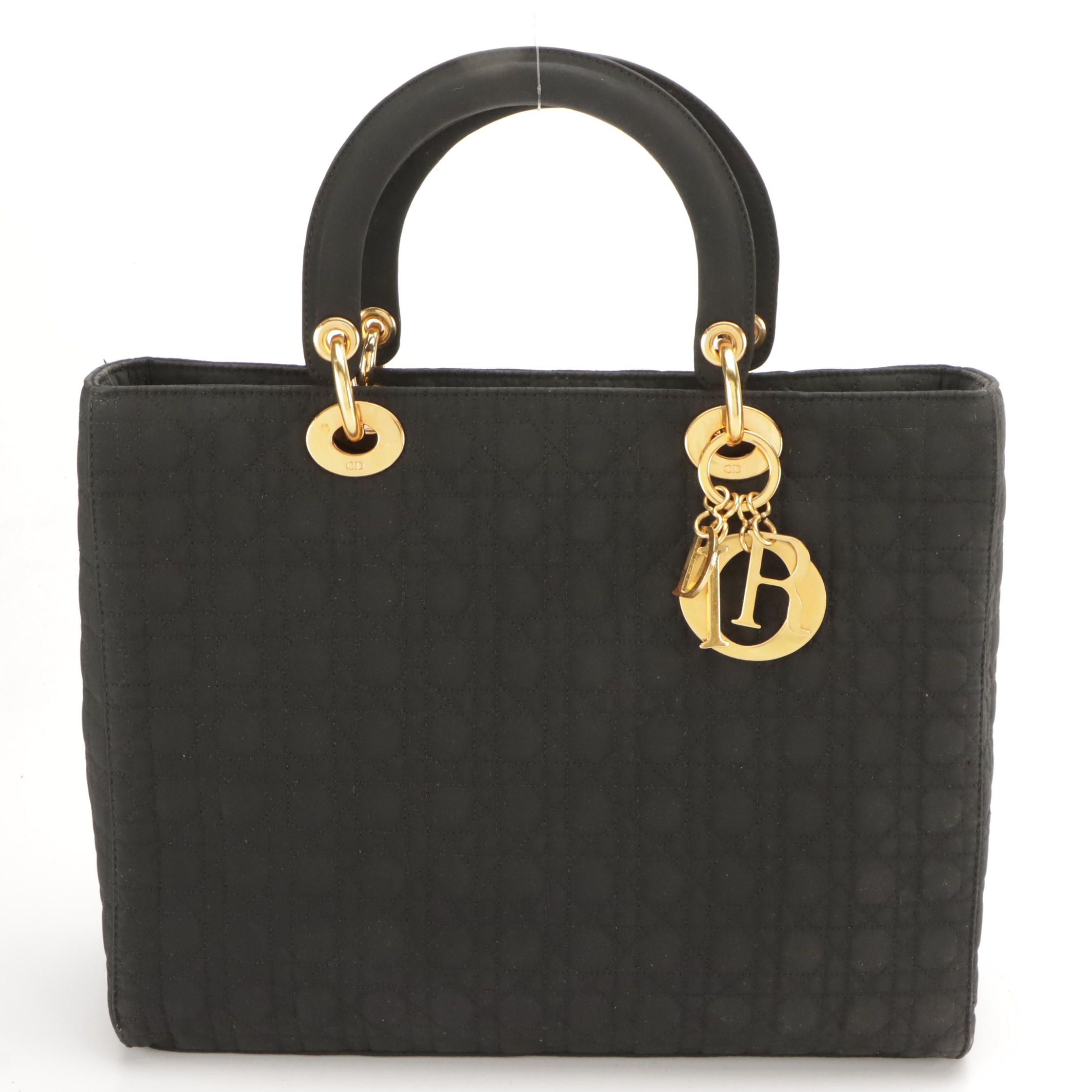 Christian Dior Lady Dior Tote in Black Cannage Nylon