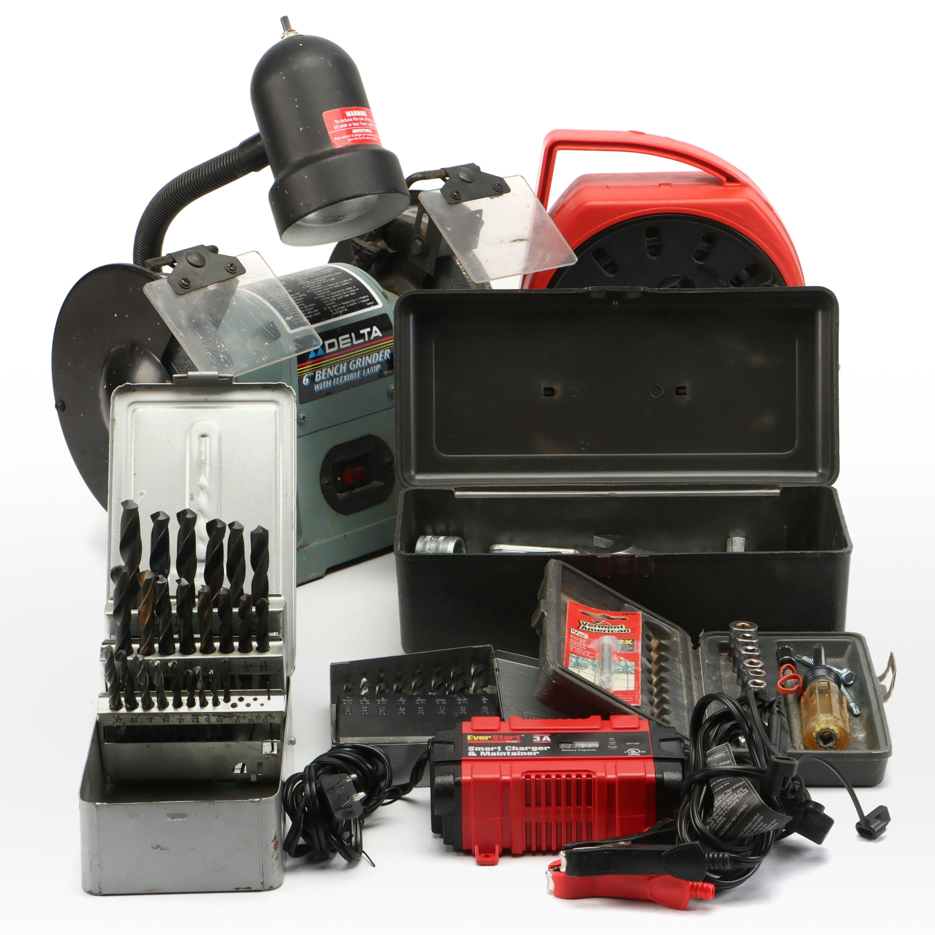 Delta Bench Grinder, EverSmart Charger, and Other Tool Accessories