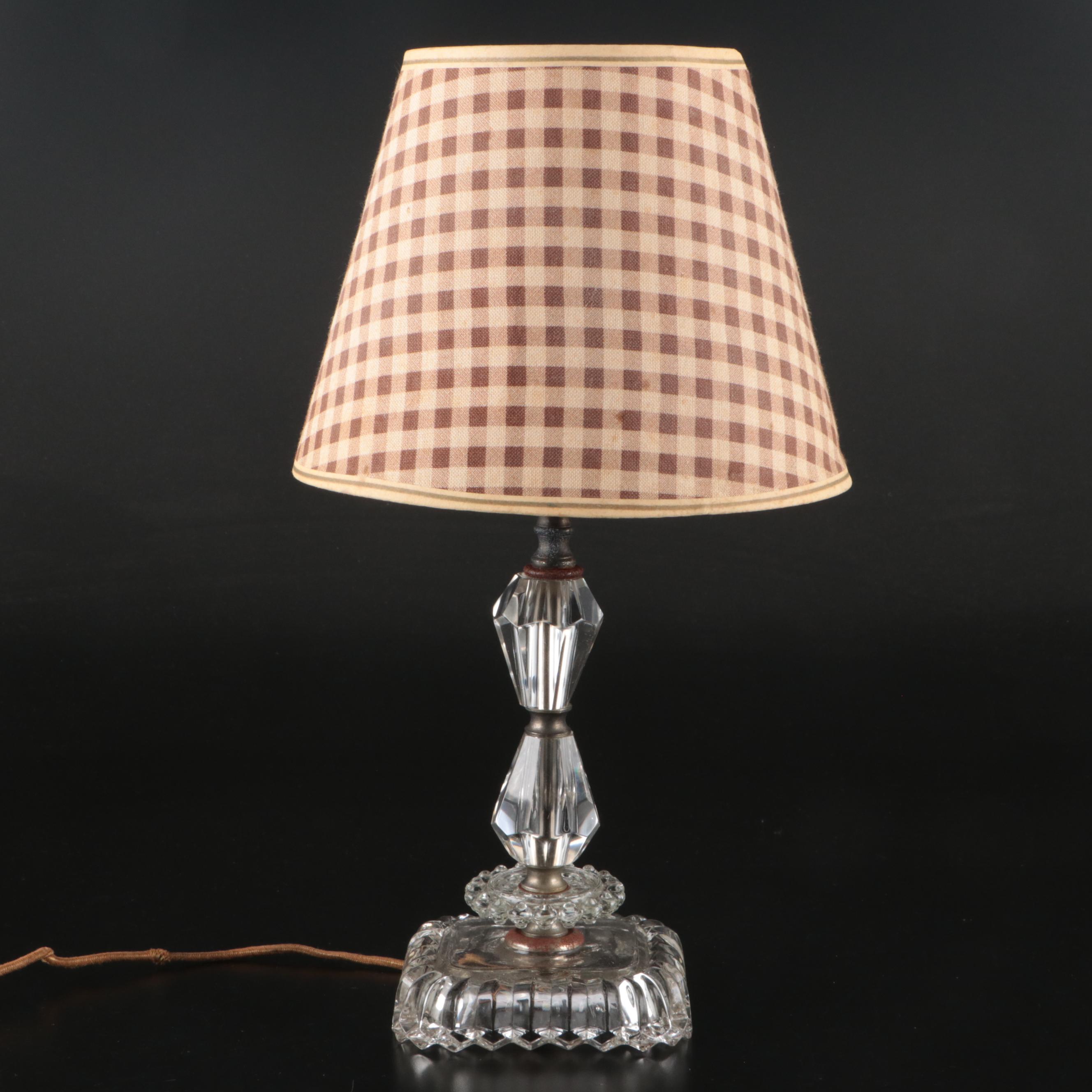 Art Deco Style Pressed Glass Boudoir Lamp with Powder Jar and Pen Holder