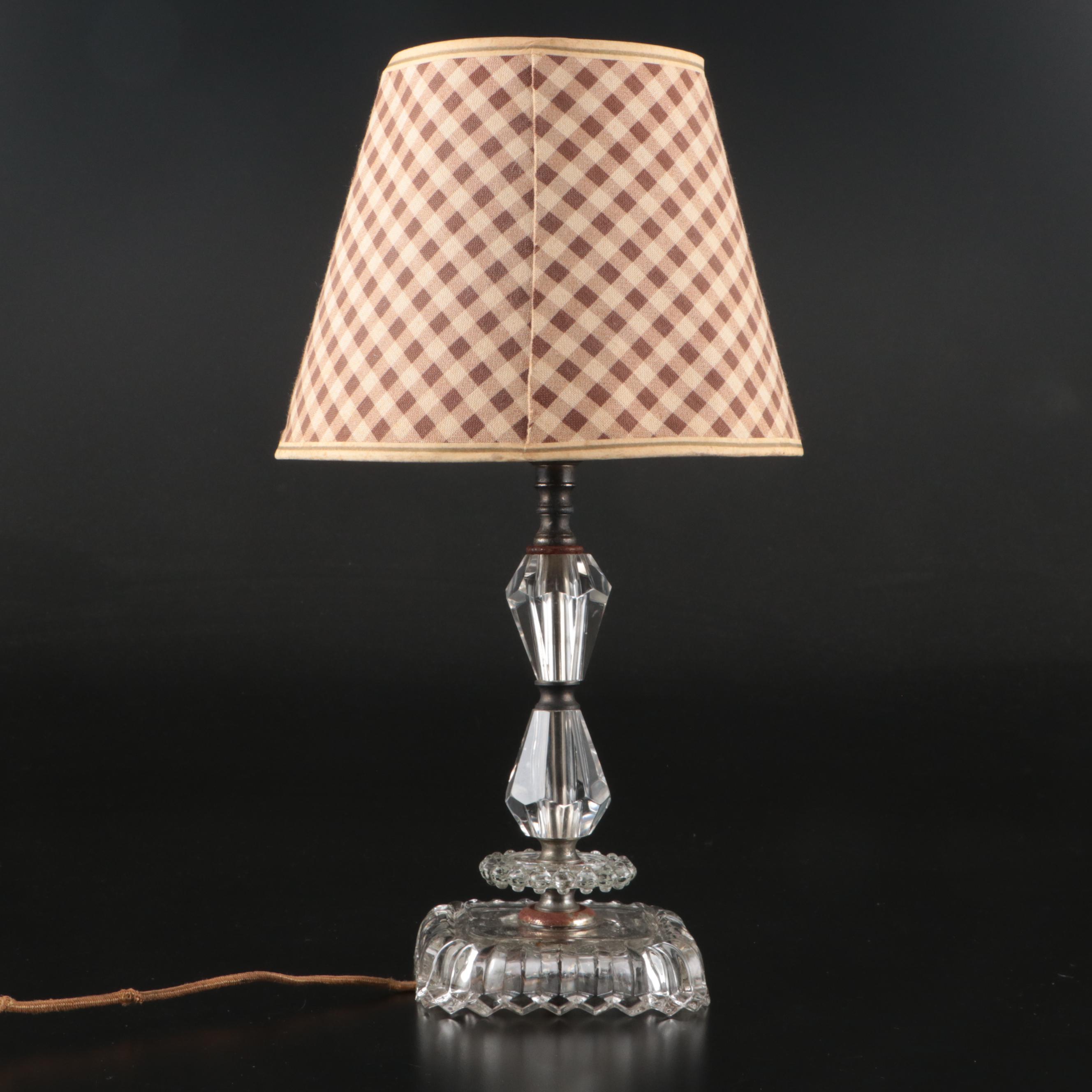 Art Deco Style Pressed Glass Boudoir Lamp with Powder Jar and Pen Holder