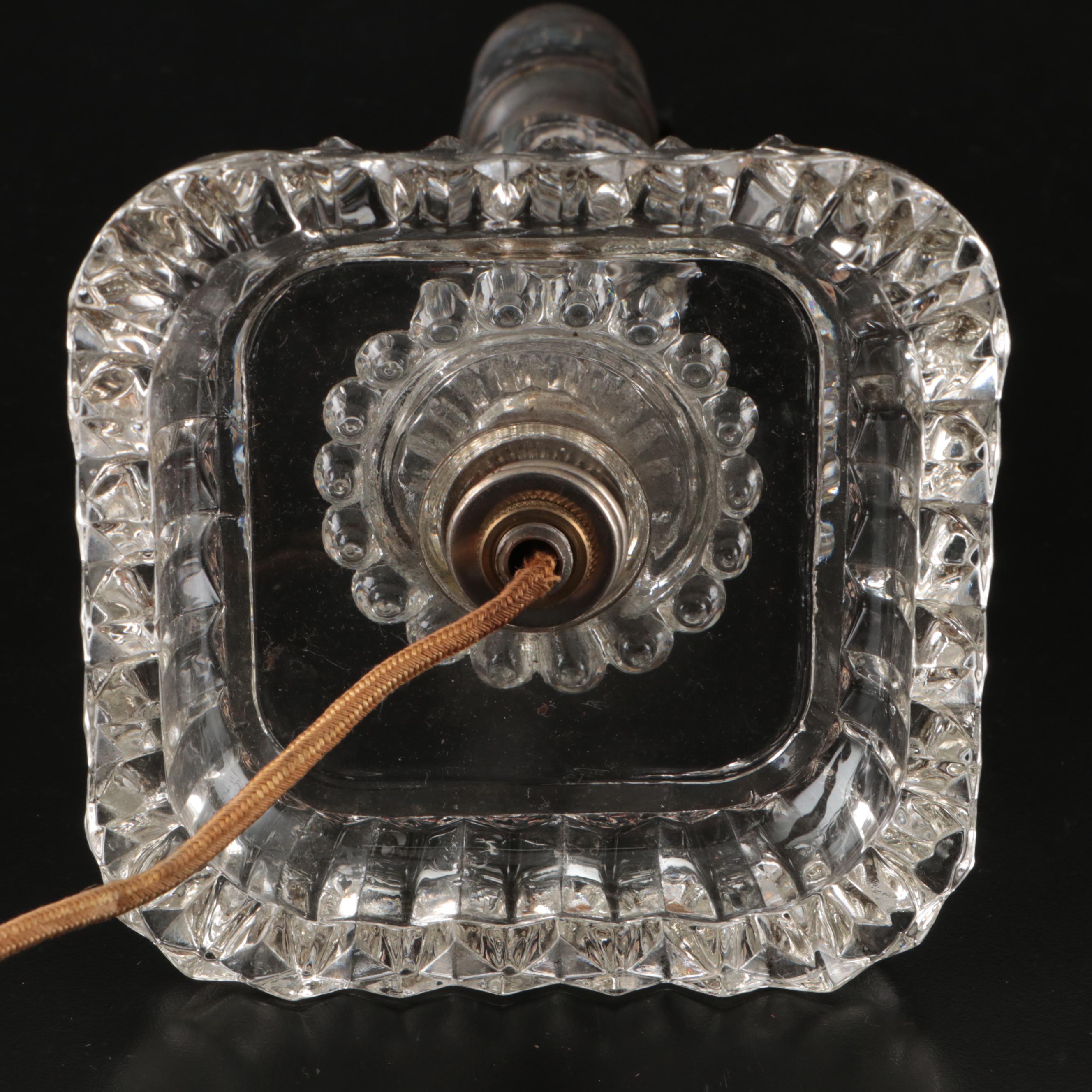 Art Deco Style Pressed Glass Boudoir Lamp with Powder Jar and Pen Holder