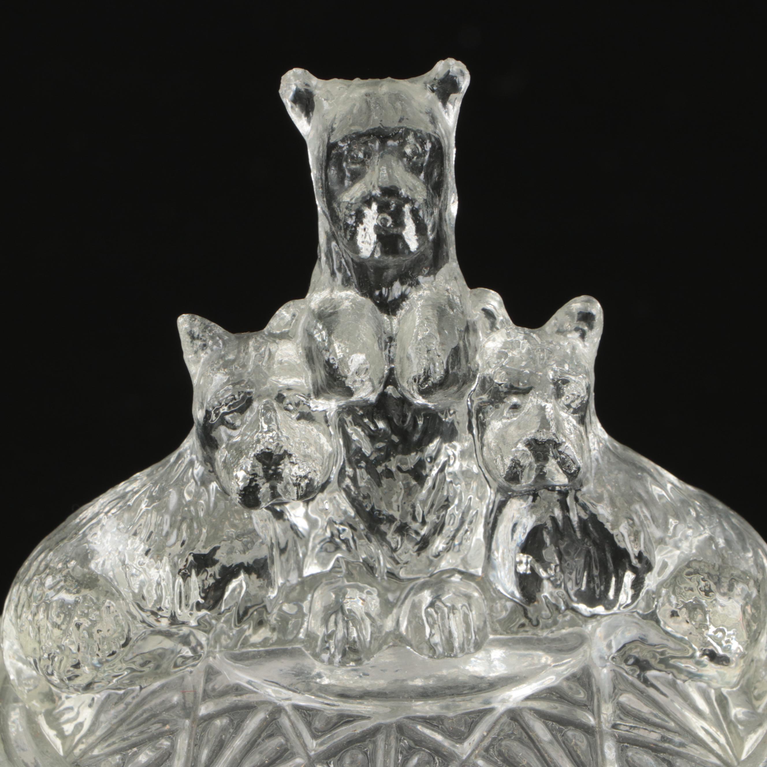 Art Deco Style Pressed Glass Boudoir Lamp with Powder Jar and Pen Holder