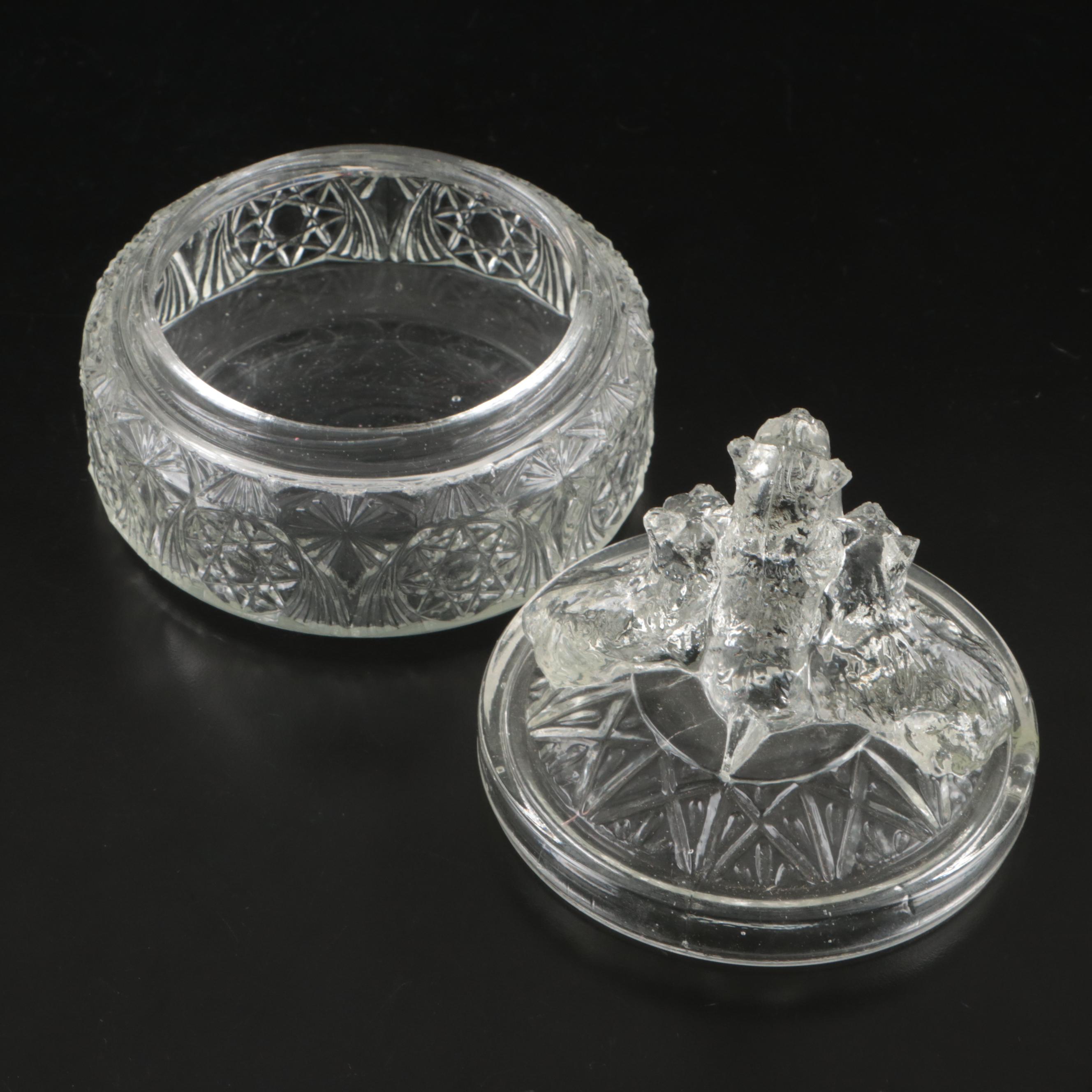 Art Deco Style Pressed Glass Boudoir Lamp with Powder Jar and Pen Holder