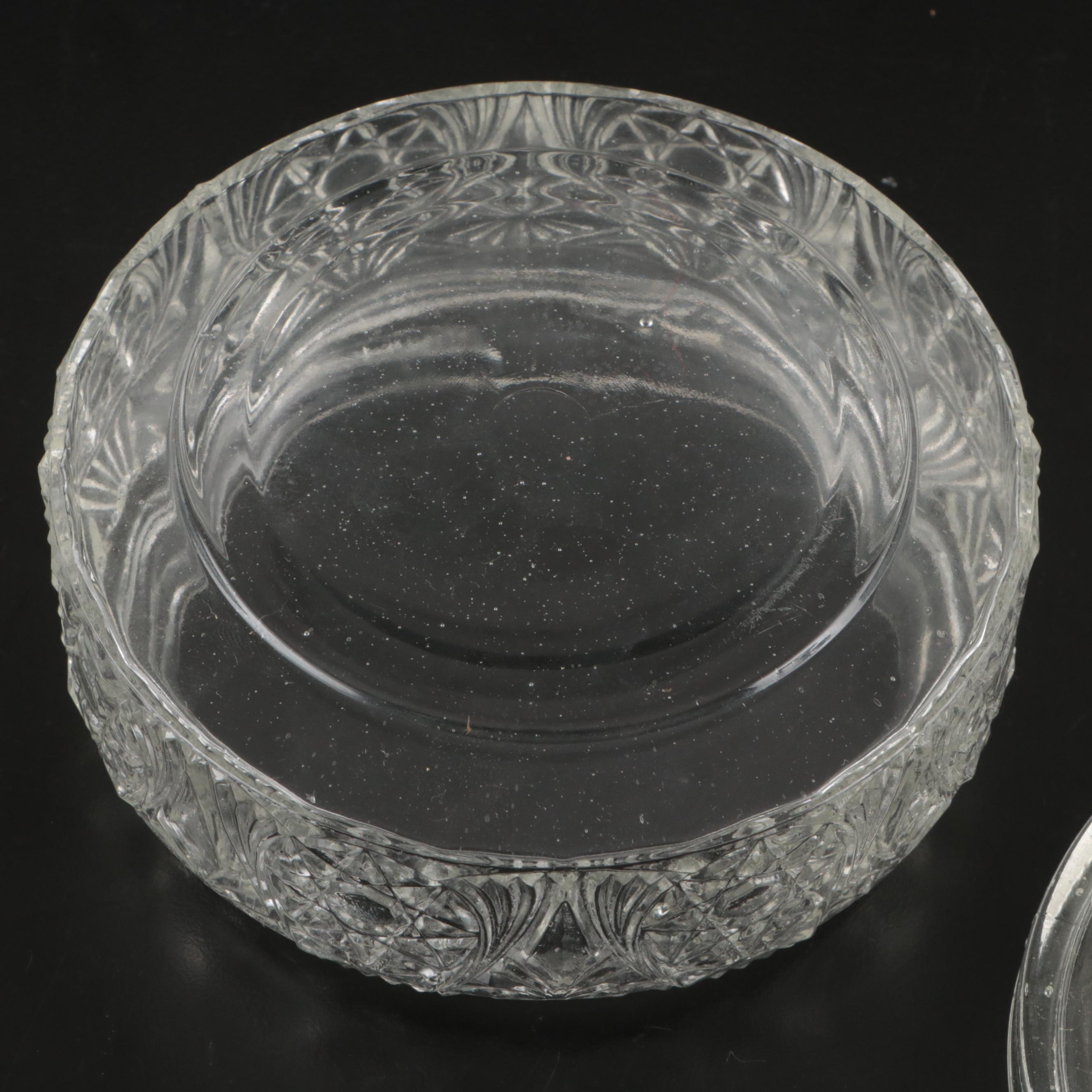 Art Deco Style Pressed Glass Boudoir Lamp with Powder Jar and Pen Holder