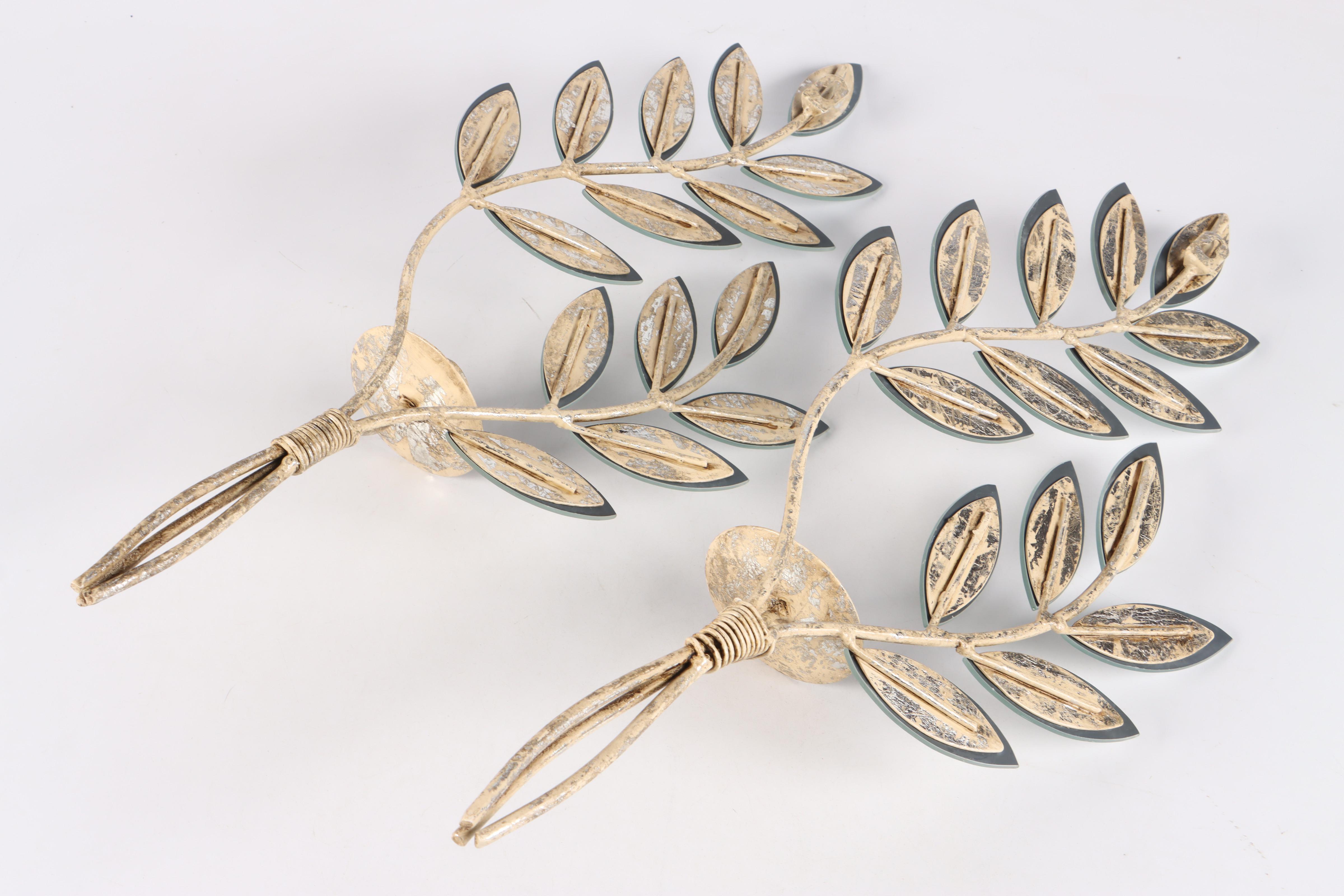 Glass Foliage Shaped Wall Sconces with Glass Hurricanes and Candles