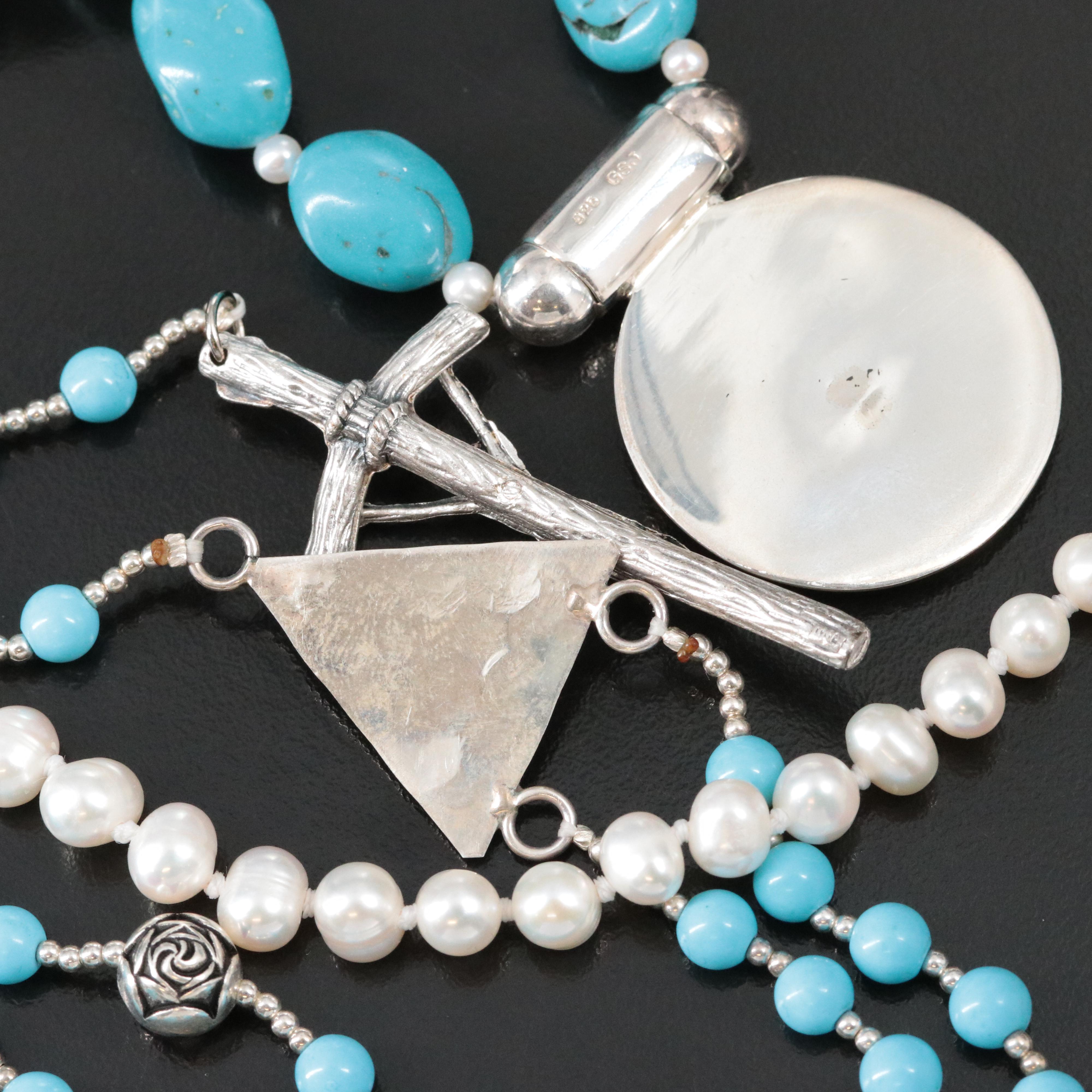 Pearl,Magnesite and Mother-of-Pearl Necklace Collection Featuring Sterling