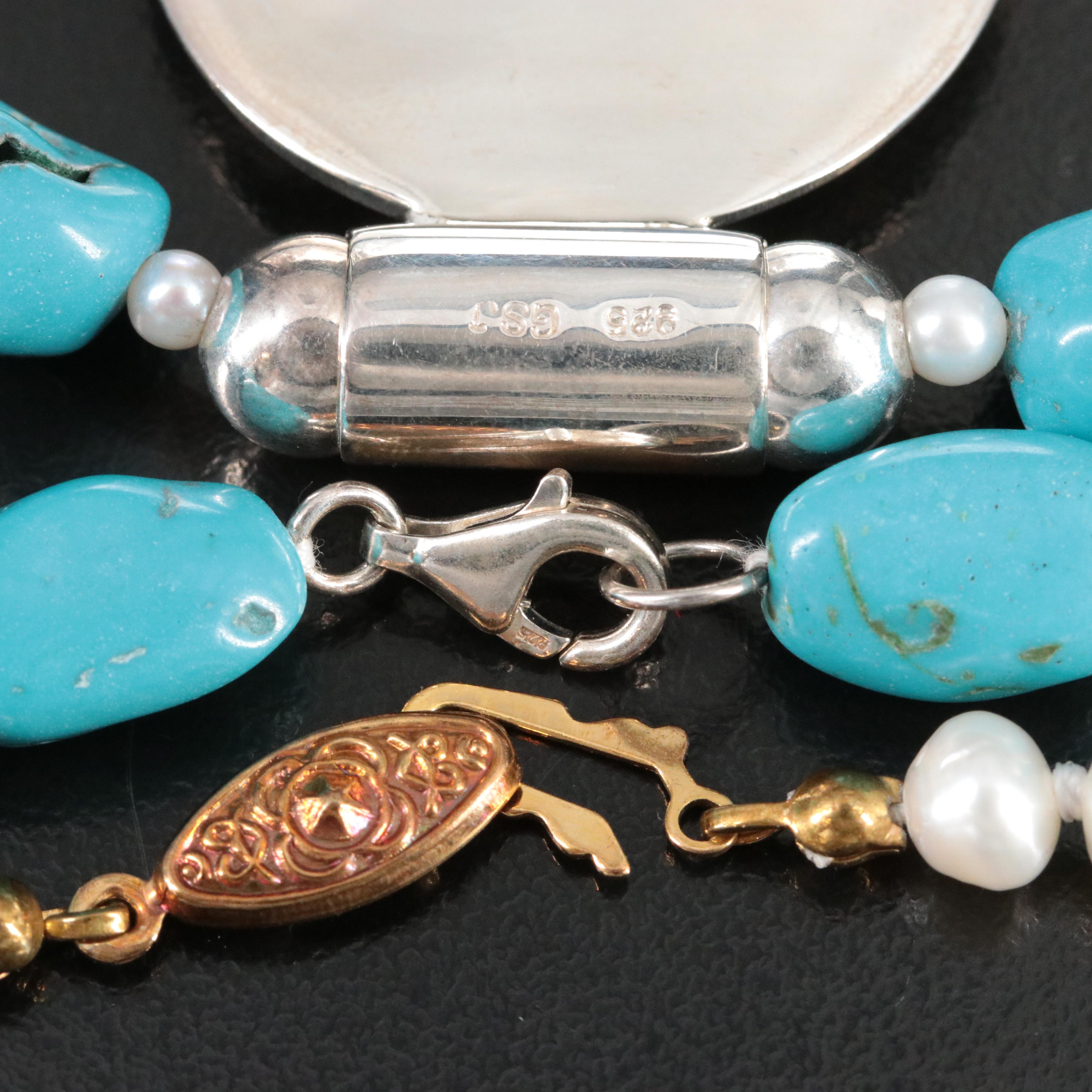 Pearl,Magnesite and Mother-of-Pearl Necklace Collection Featuring Sterling