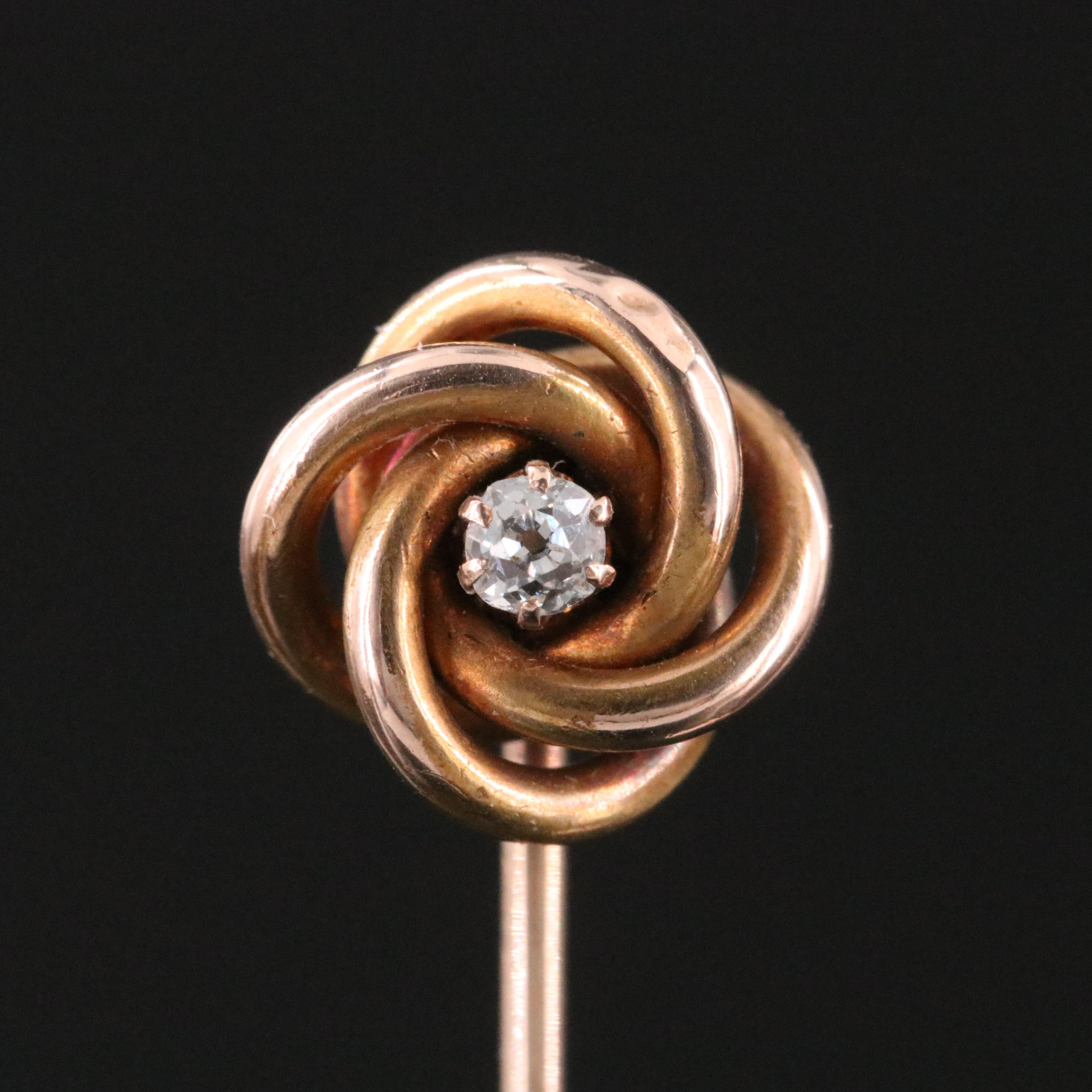 14K Antique 0.07 CT Diamond Love Knot and Vintage Opal Stick Pins
