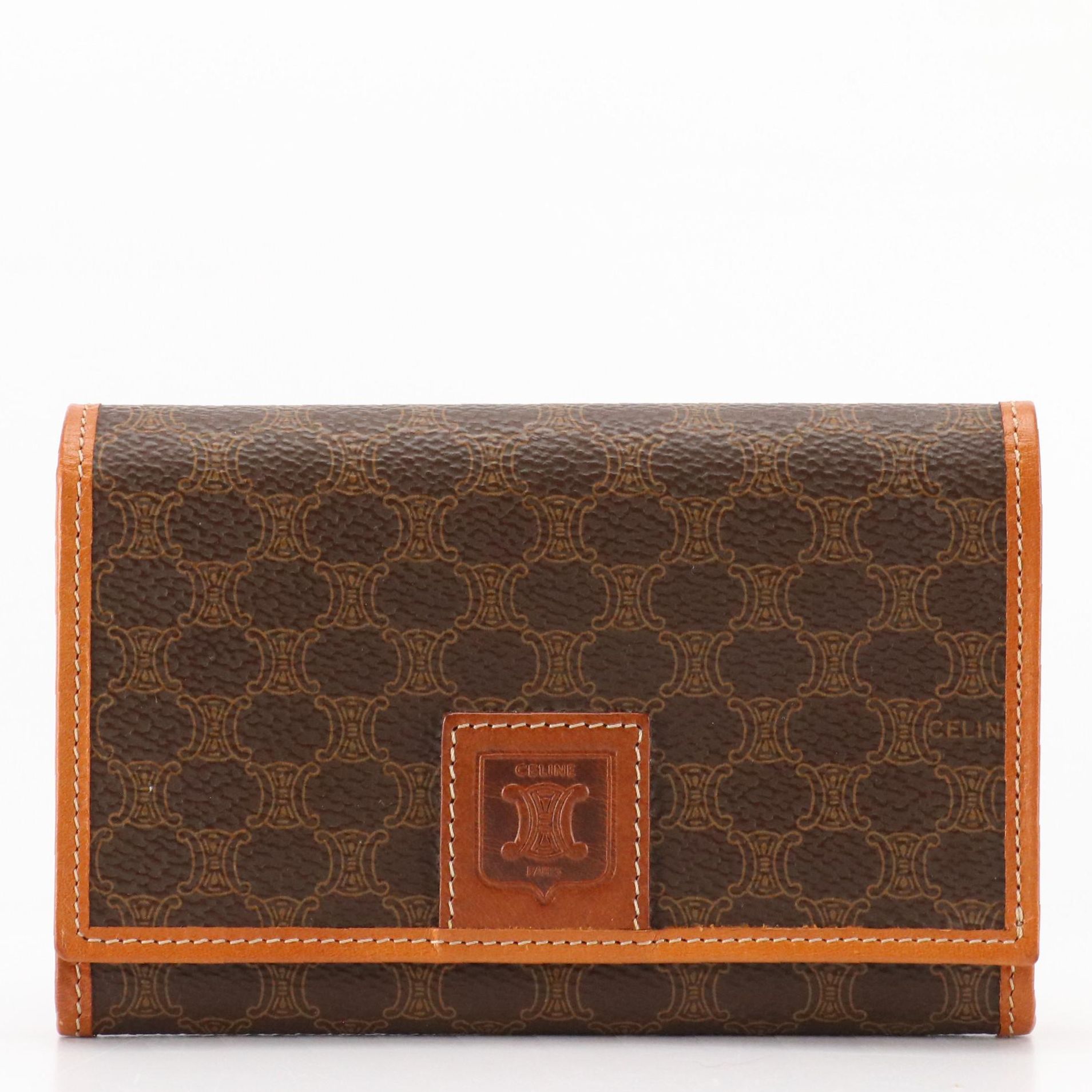 Celine Bifold Wallet in Brown Macadam Canvas and Leather Trim