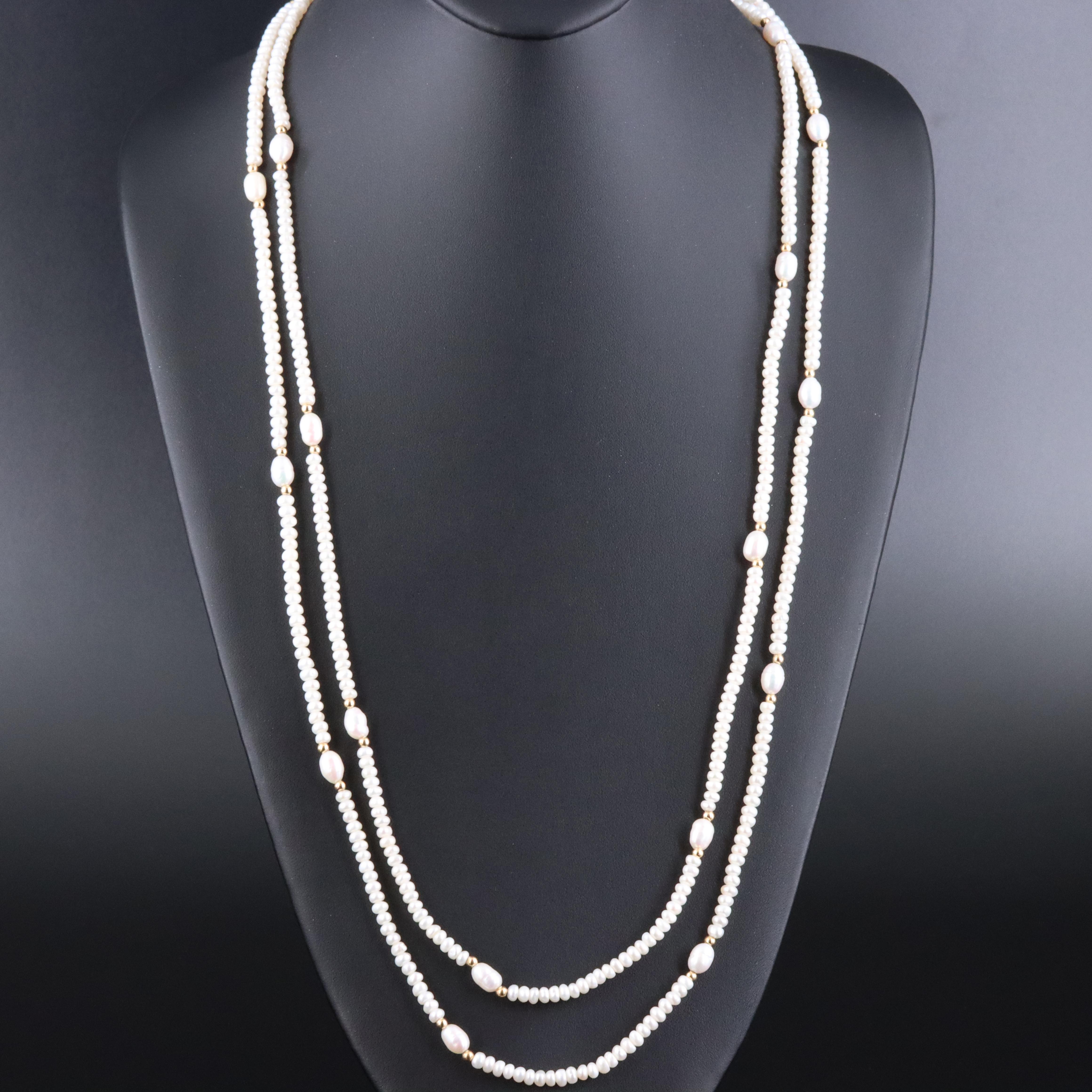 Rope Length Pearl Necklace with 14K Accents