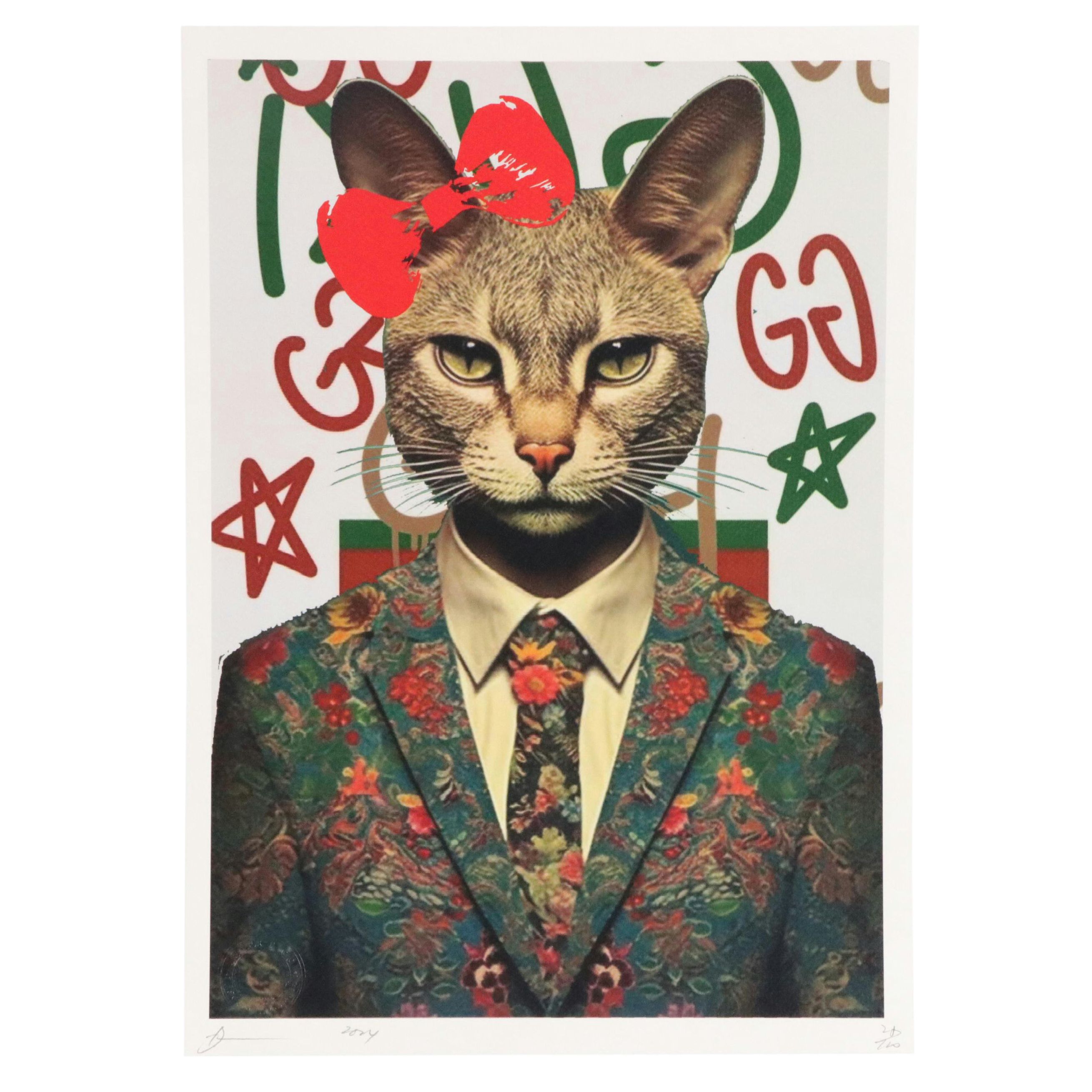 Death NYC Pop Art Digital Graphic Print Featuring Gucci Cat x Graffiti, 2024