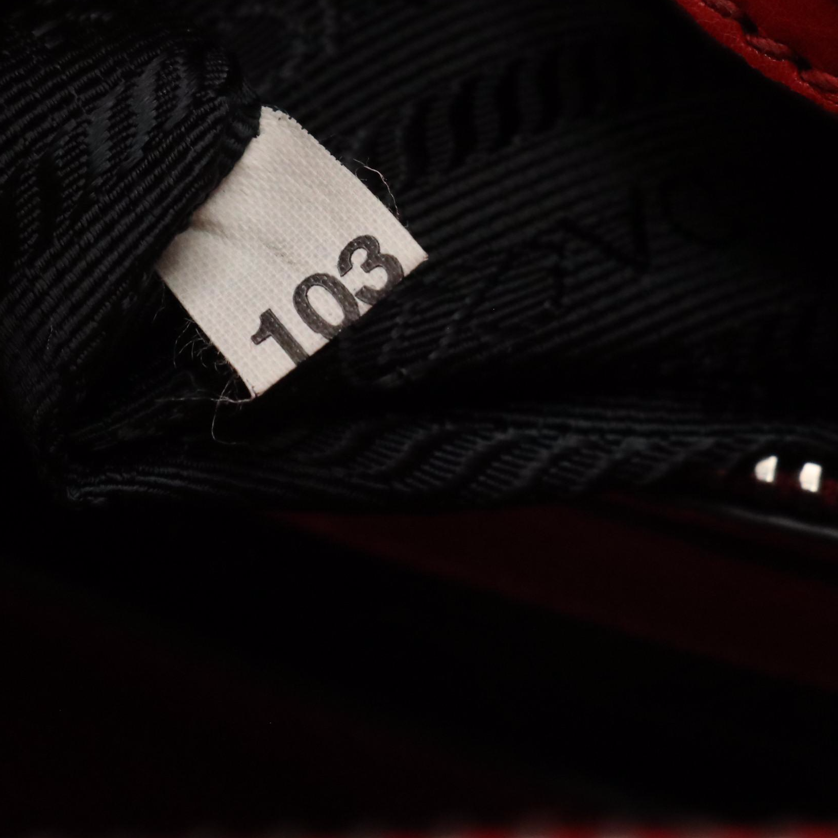 Prada Twin Pocket Two-Way Handbag in Red Glazed Calfskin Leather