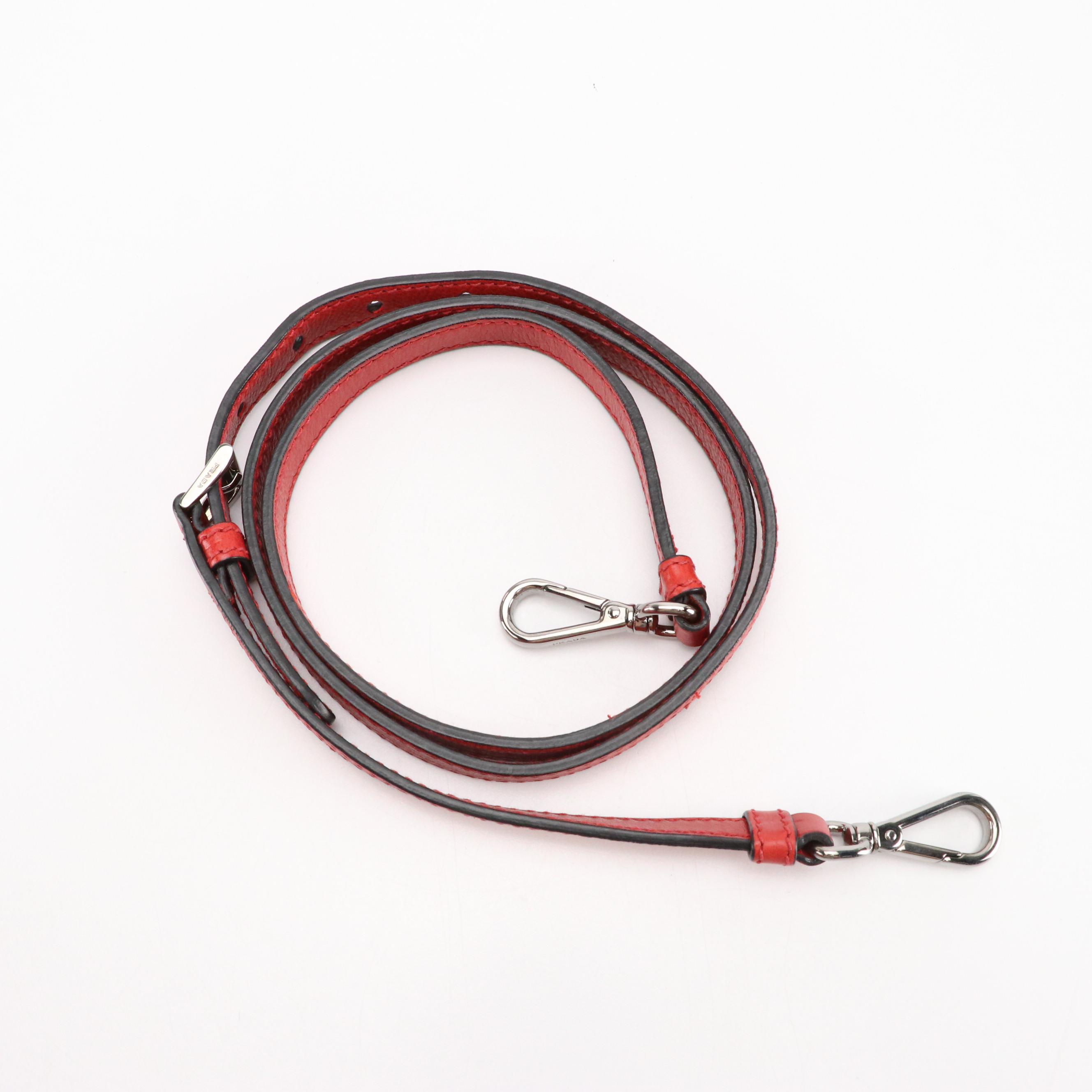 Prada Twin Pocket Two-Way Handbag in Red Glazed Calfskin Leather