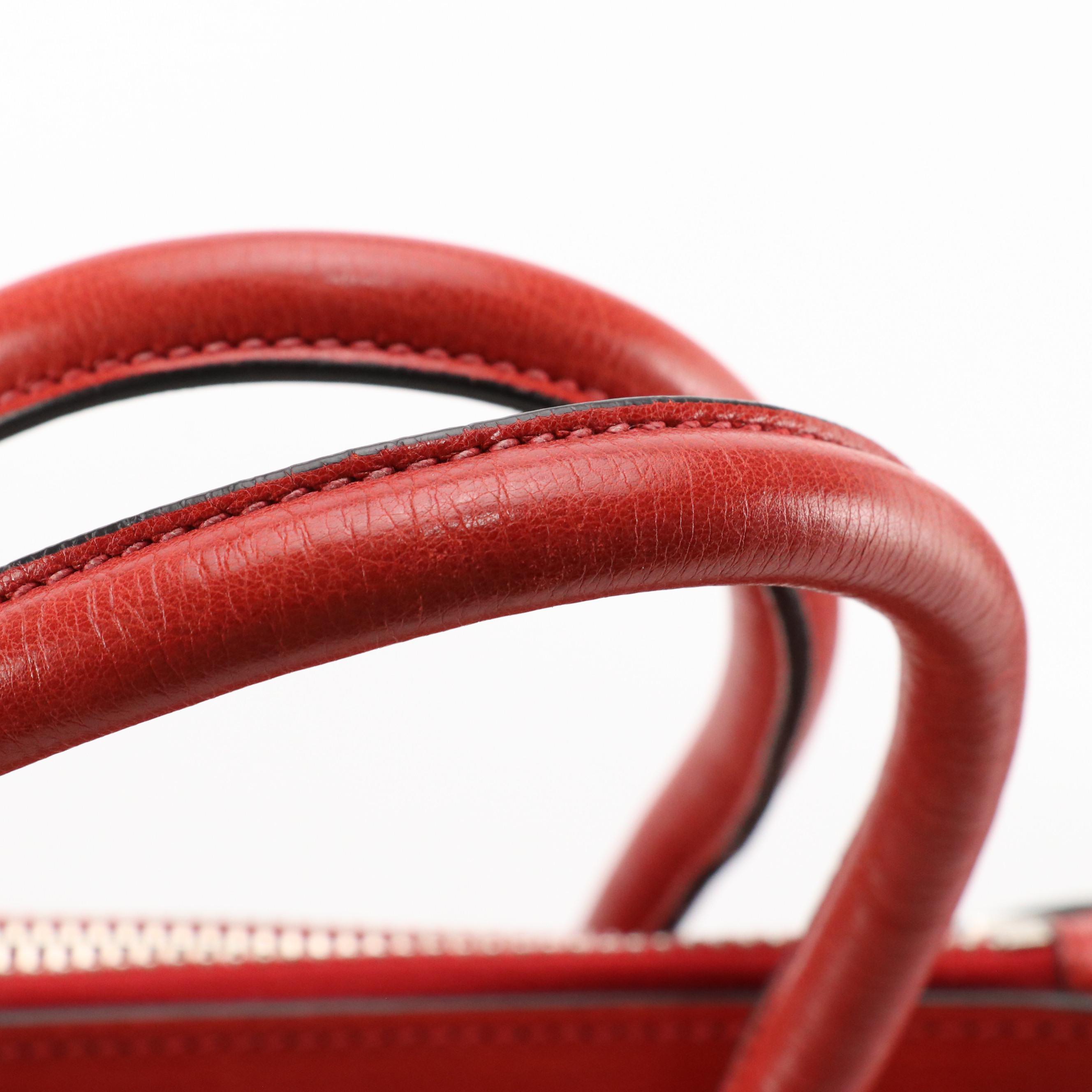 Prada Twin Pocket Two-Way Handbag in Red Glazed Calfskin Leather