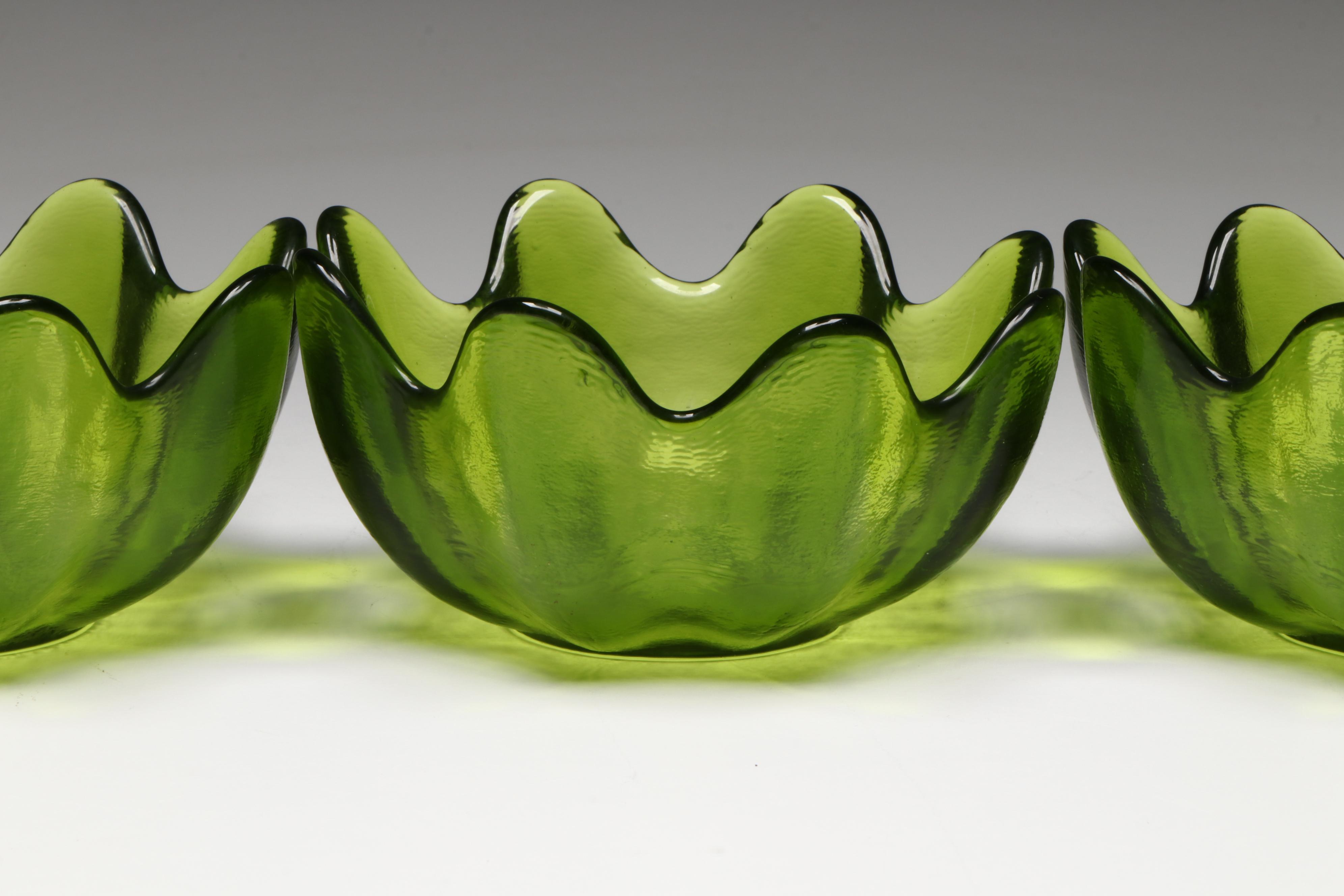 Blenko Style Green Glass Tulip Bowls