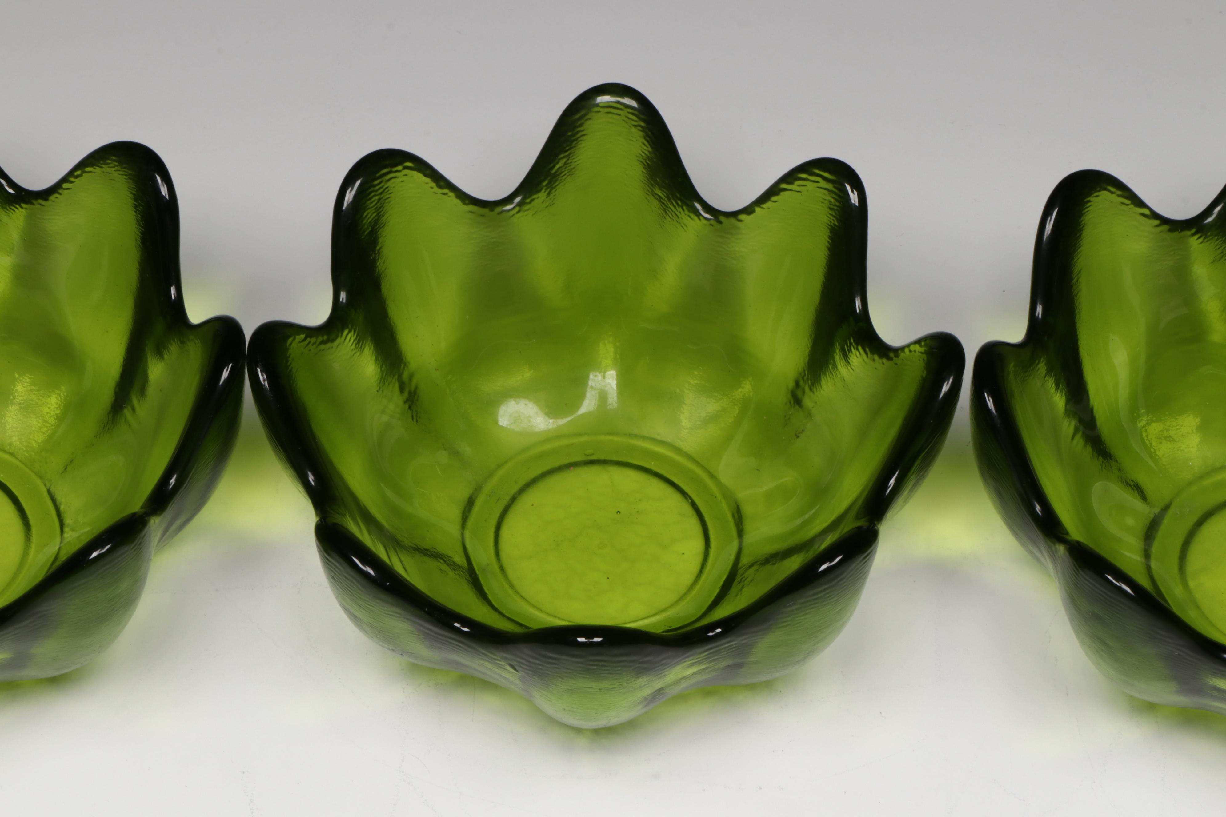 Blenko Style Green Glass Tulip Bowls