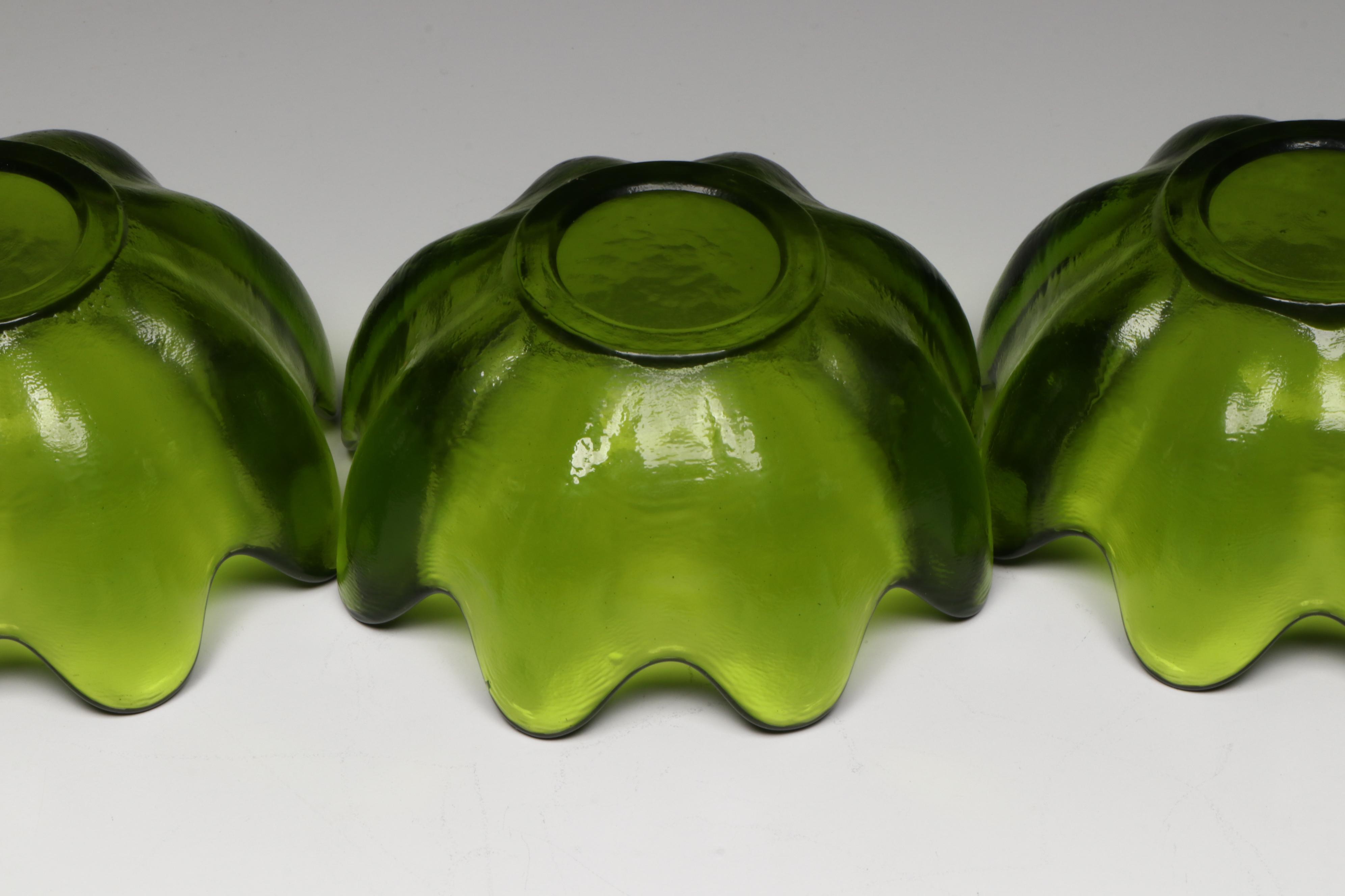 Blenko Style Green Glass Tulip Bowls