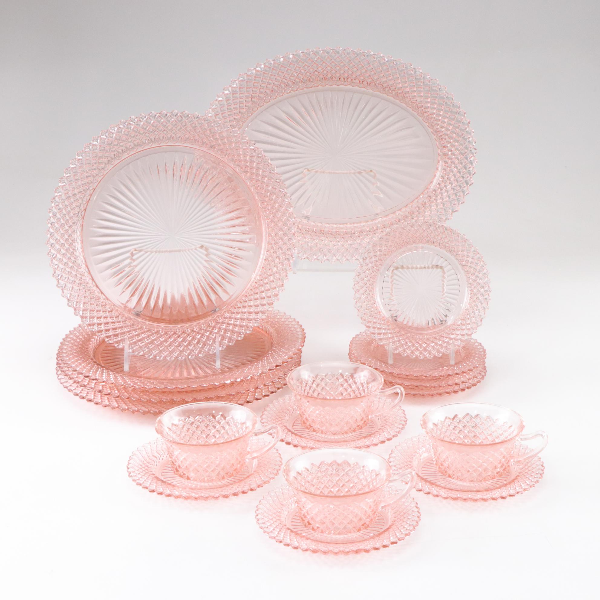 Anchor Hocking Miss America Pink Depression Glass Place Setting for 4, mid 1930s