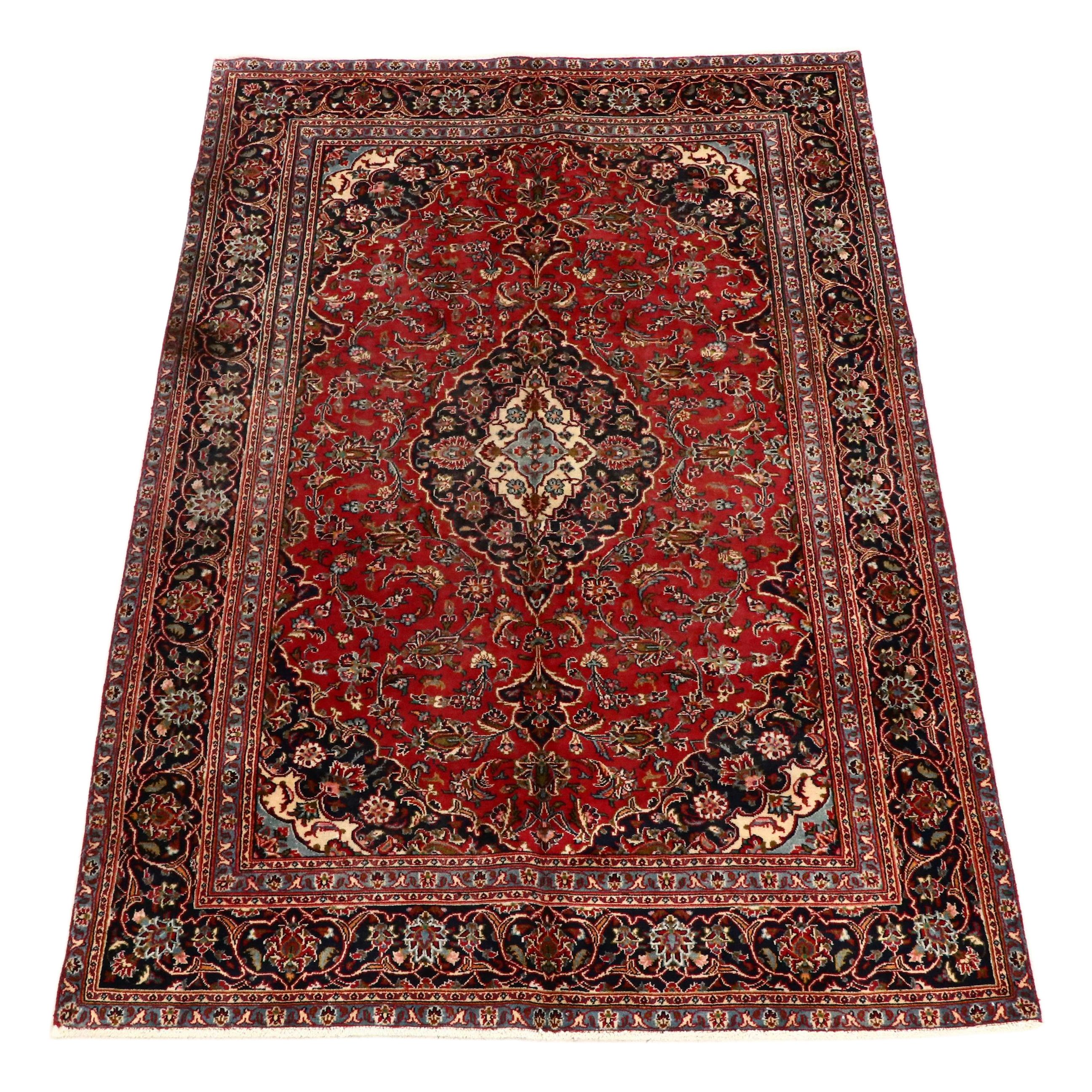 6'2 x 9'3 Hand-Knotted Persian Kashan Area Rug