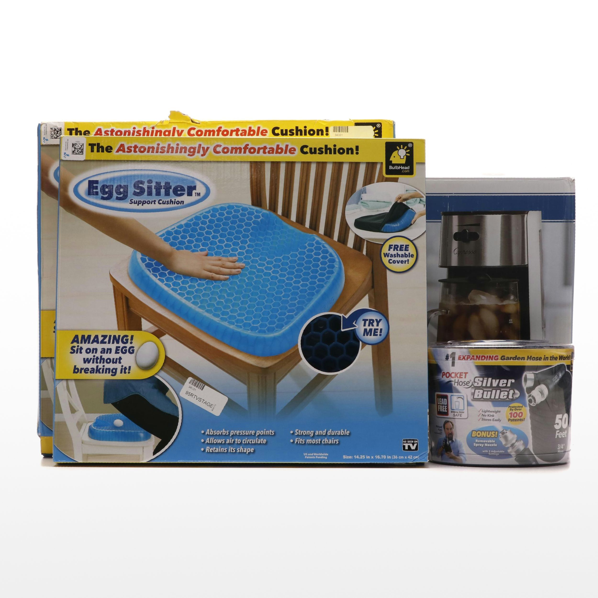 Capresso Iced Tea Maker with Pair of Egg Sitter Seat Cushions and Pocket Hose