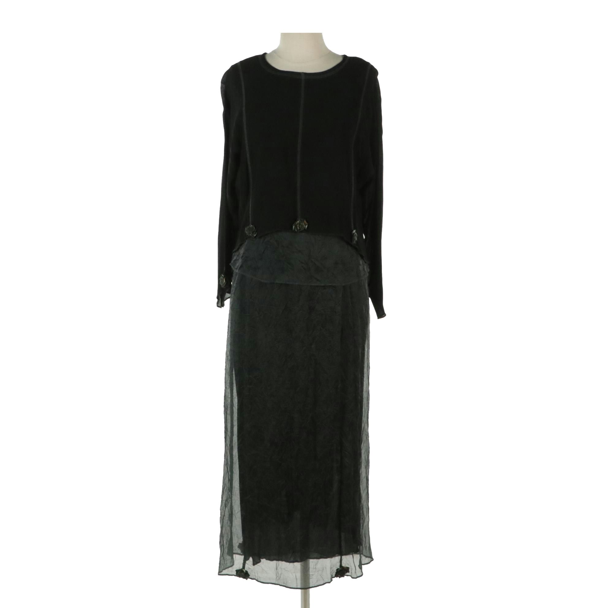 Look Organza and Chiffon Two-Piece Skirt Set with Floral Rosette Detail