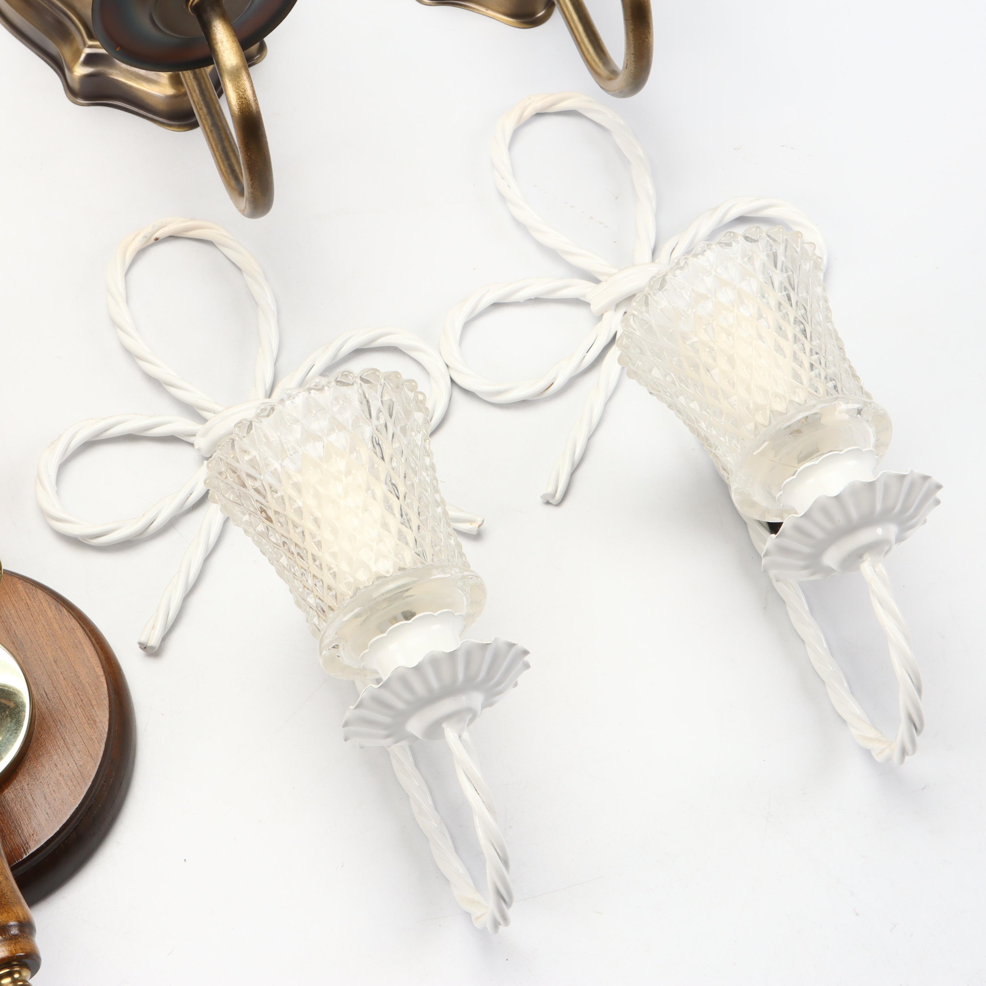 Homeco Brass, Home Interiors Wooden, and Other Wall Sconces with Wax Candles