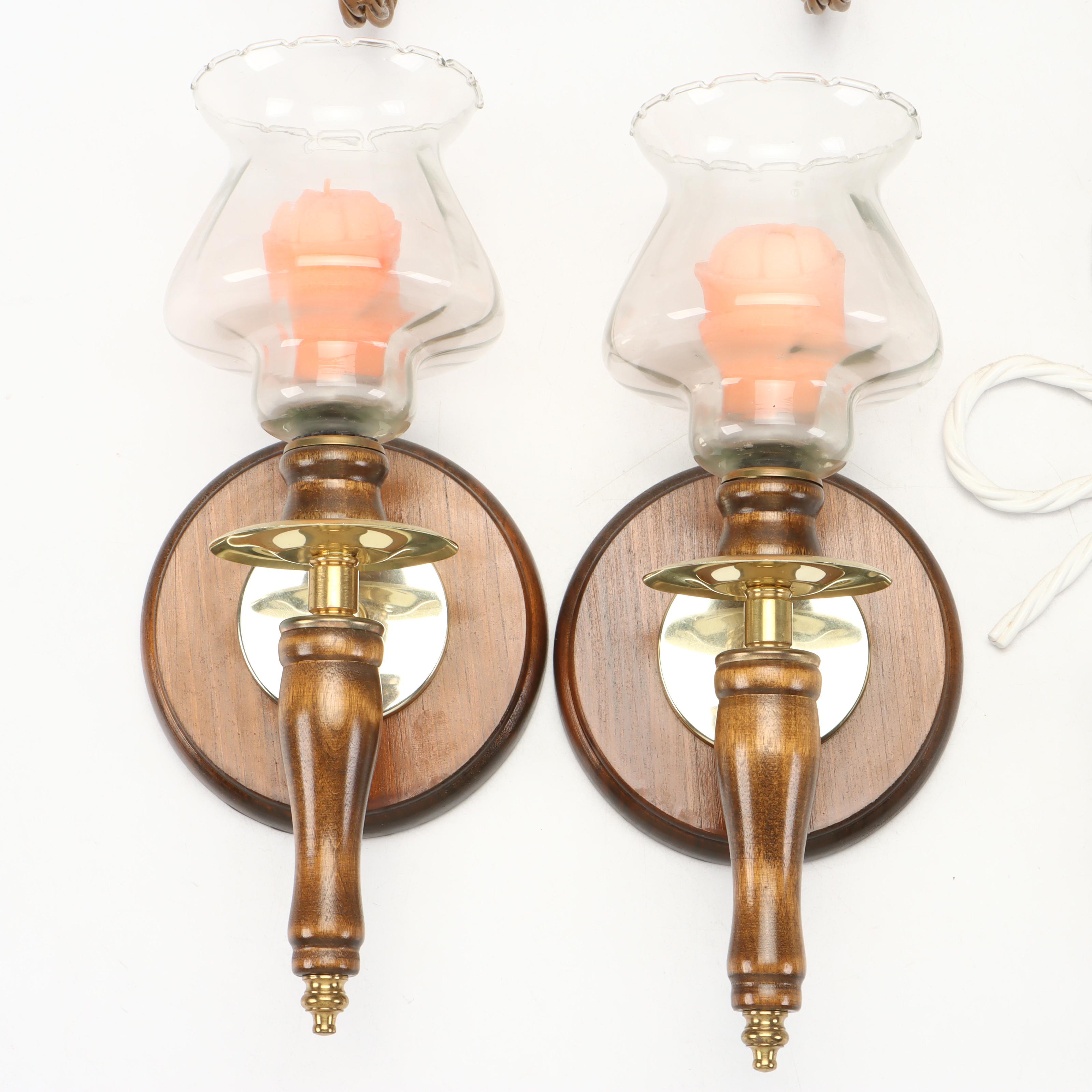 Homeco Brass, Home Interiors Wooden, and Other Wall Sconces with Wax Candles