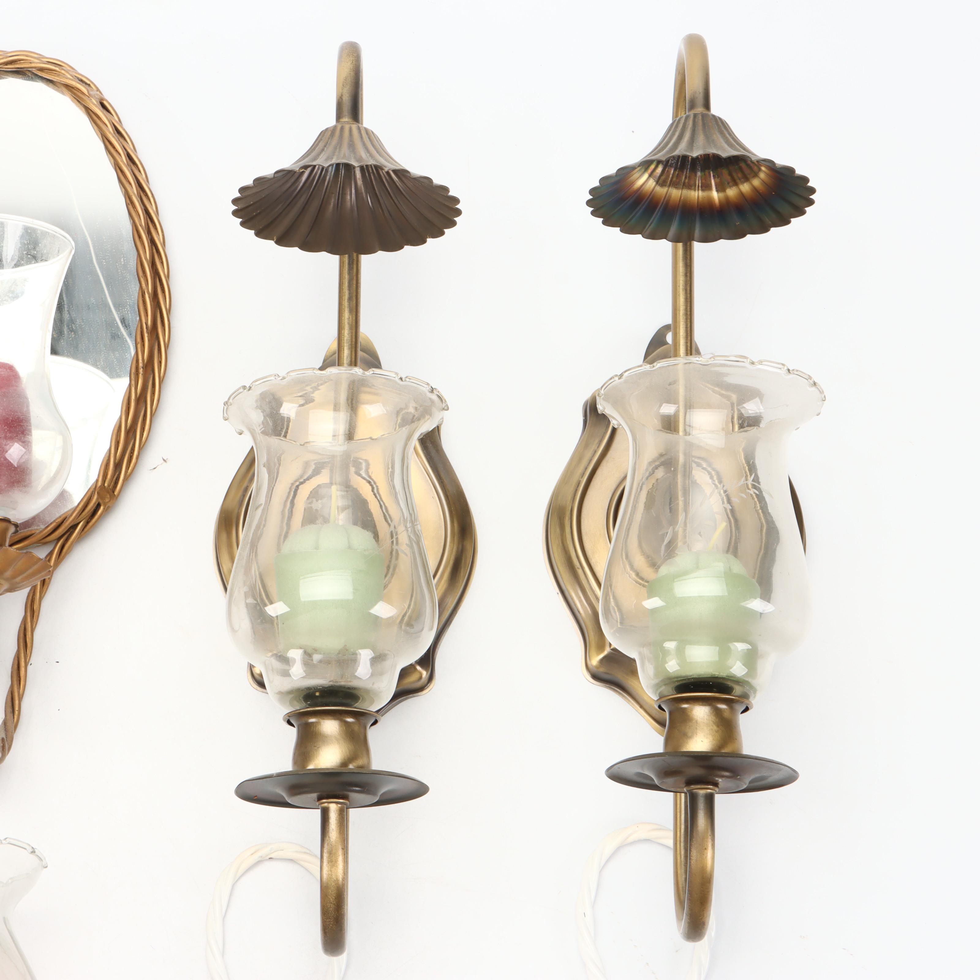 Homeco Brass, Home Interiors Wooden, and Other Wall Sconces with Wax Candles