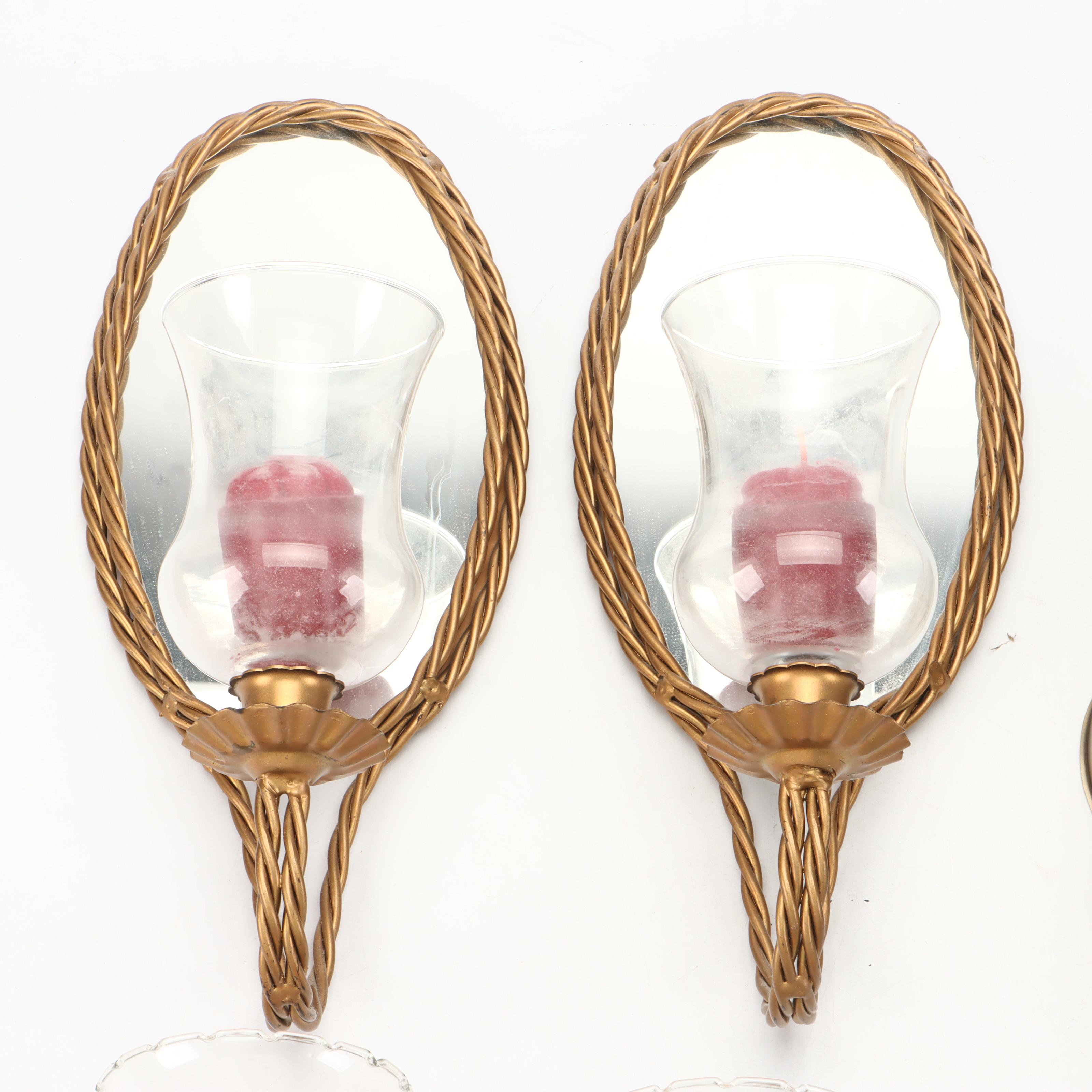 Homeco Brass, Home Interiors Wooden, and Other Wall Sconces with Wax Candles