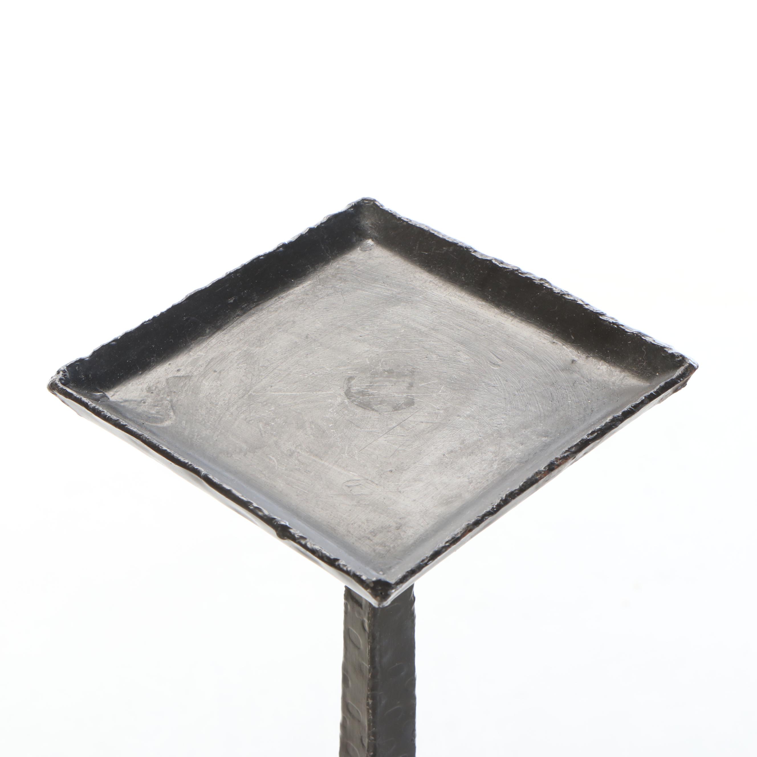 Brutalist Hammered Metal Floor Candlesticks