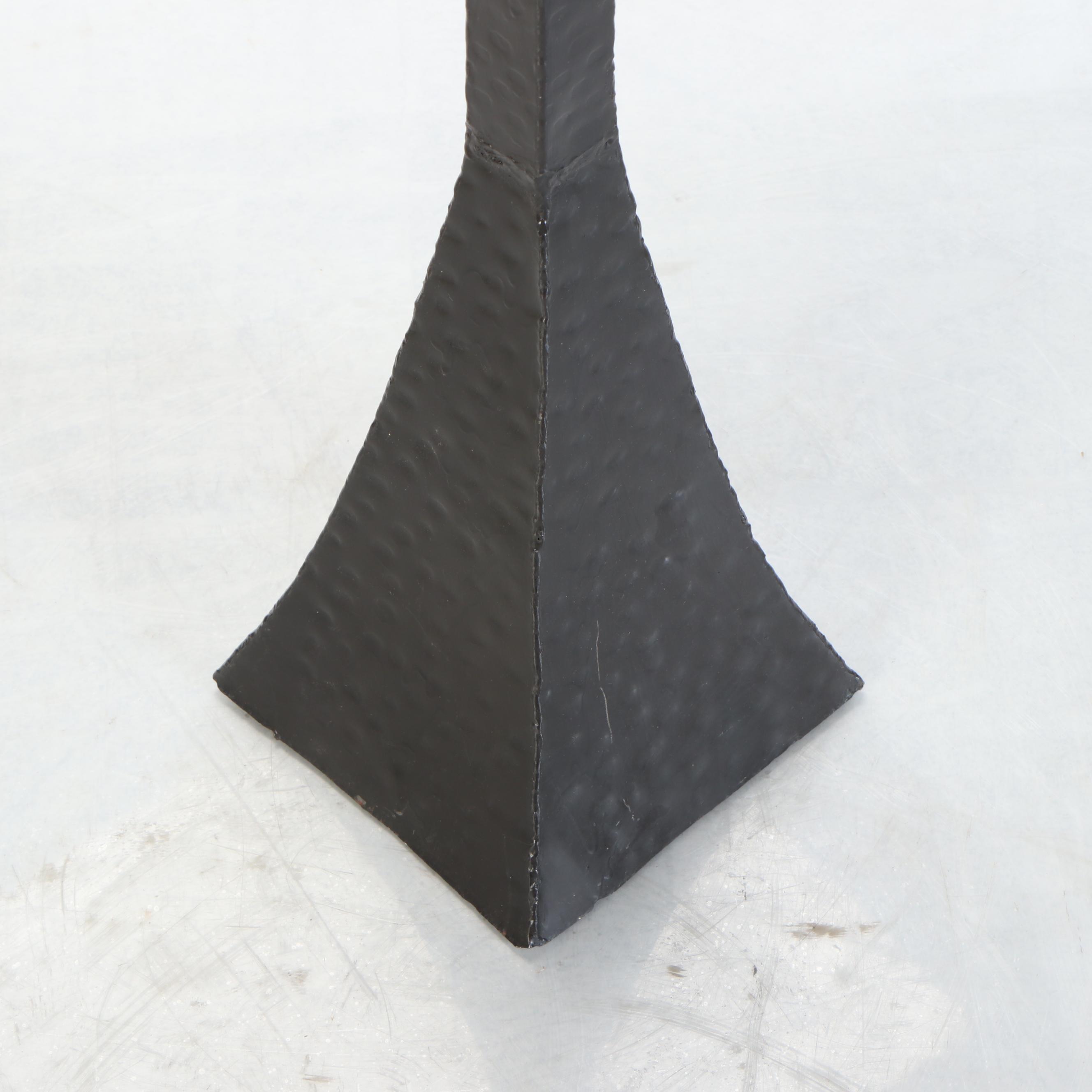 Brutalist Hammered Metal Floor Candlesticks