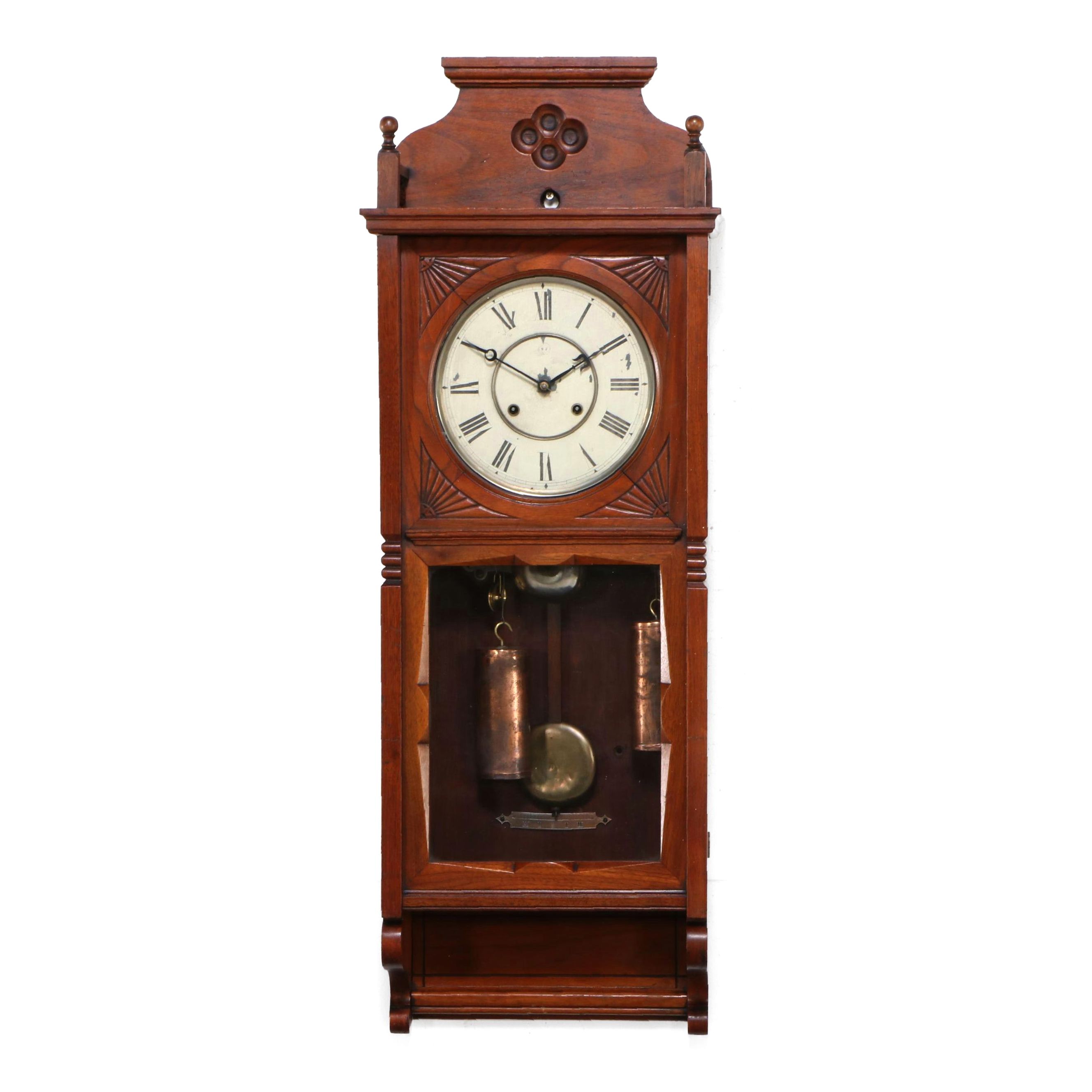 Seth Thomas "Flora" Walnut Double Weight Driven Wall Clock, Antique