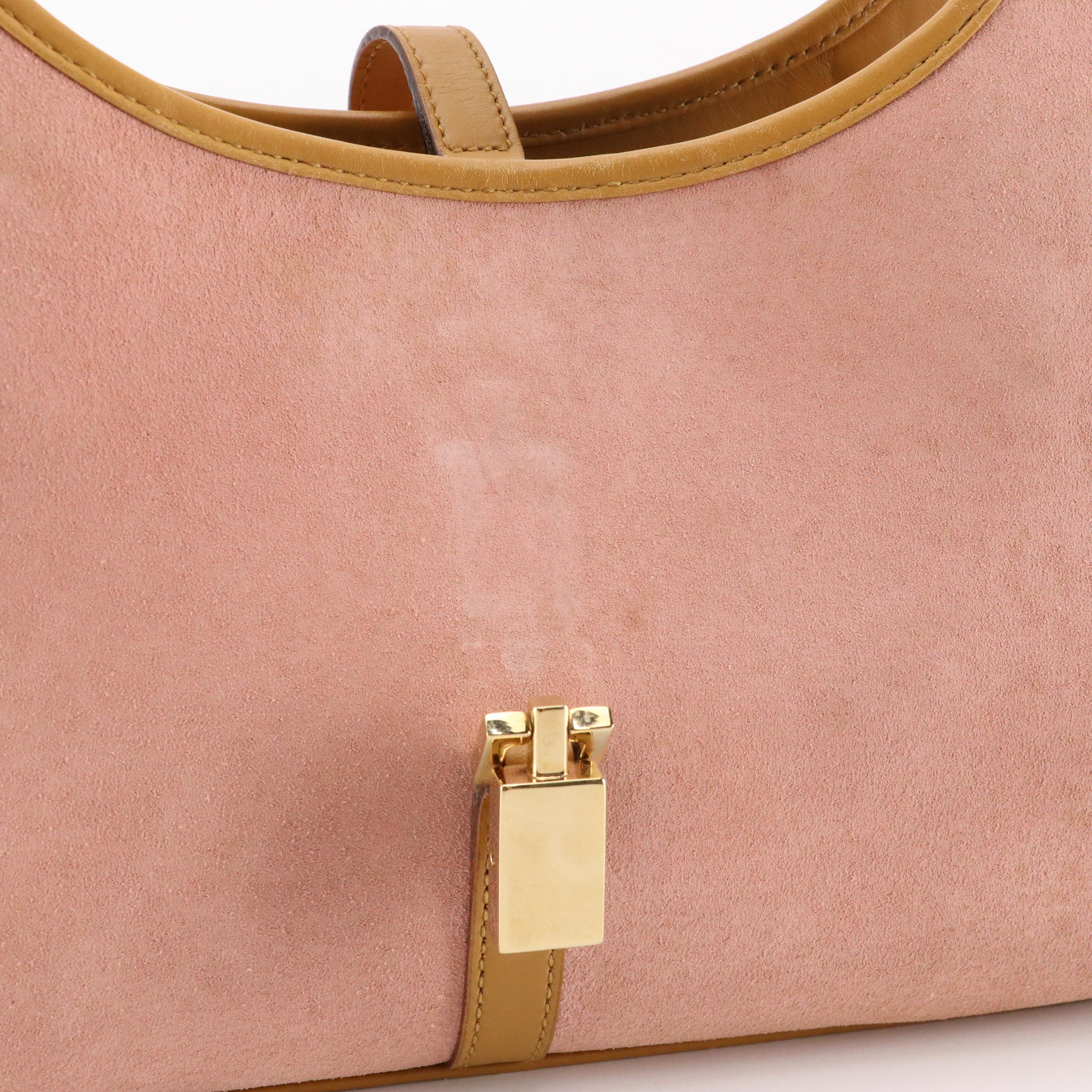 Gucci Jackie Bardot Shoulder Bag in Pink Suede and Brown Leather Trim