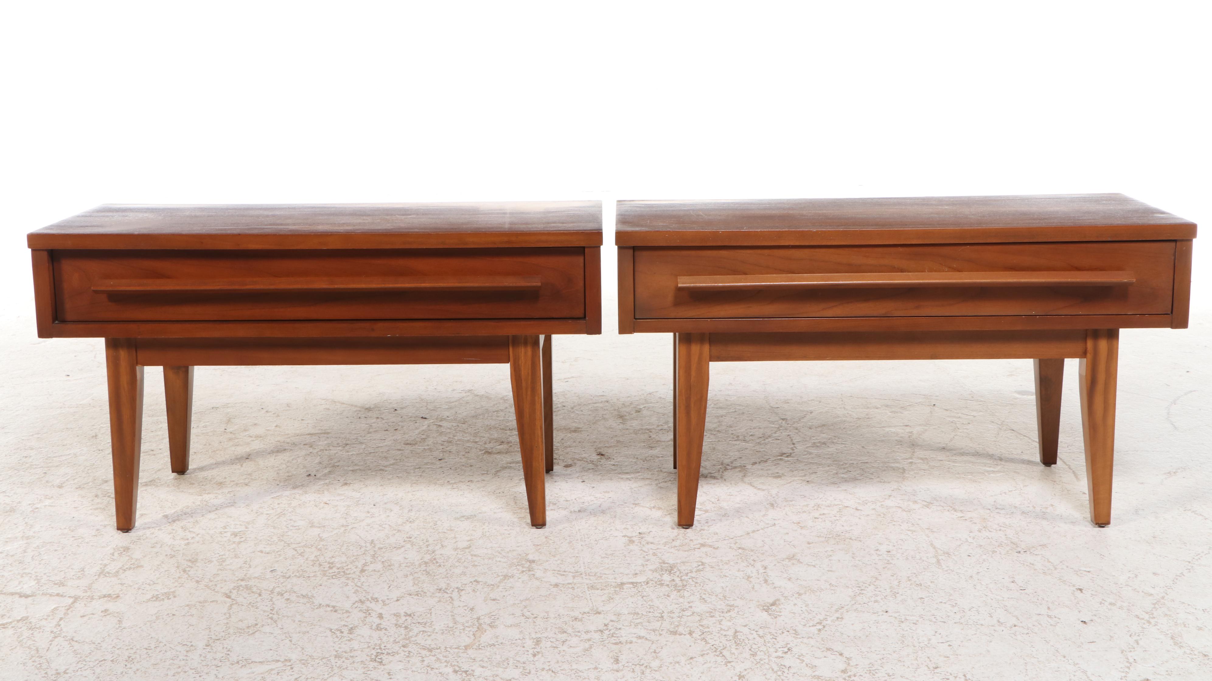 Pair of Dixie Mid Century Modern Cherrywood-Veneered Side Tables