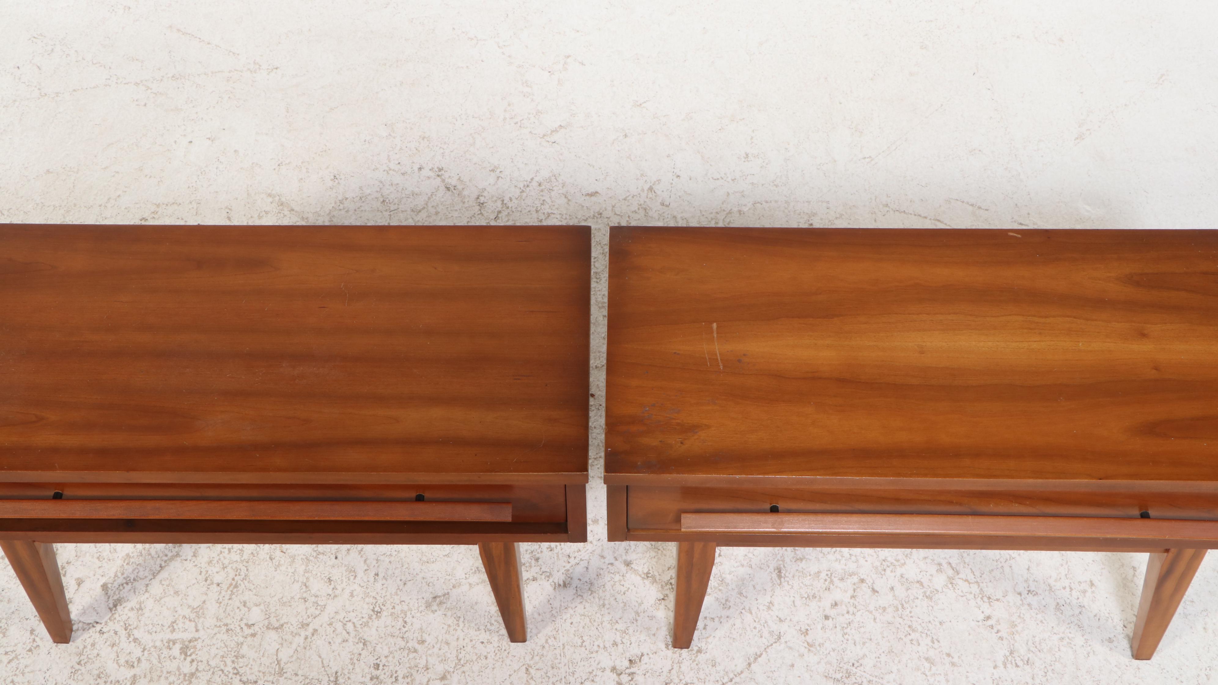 Pair of Dixie Mid Century Modern Cherrywood-Veneered Side Tables