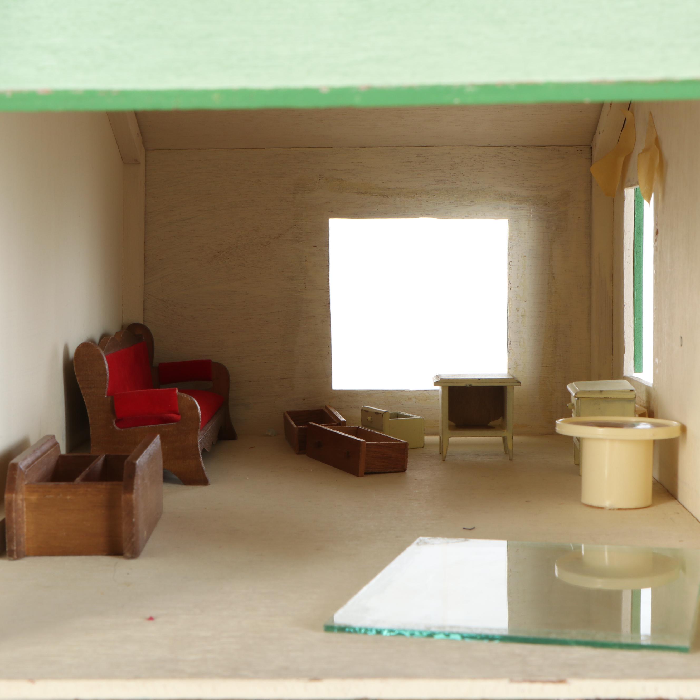 Rich Toys Plyboard Dollhouse with Furniture and Accessories, Mid-20th C.