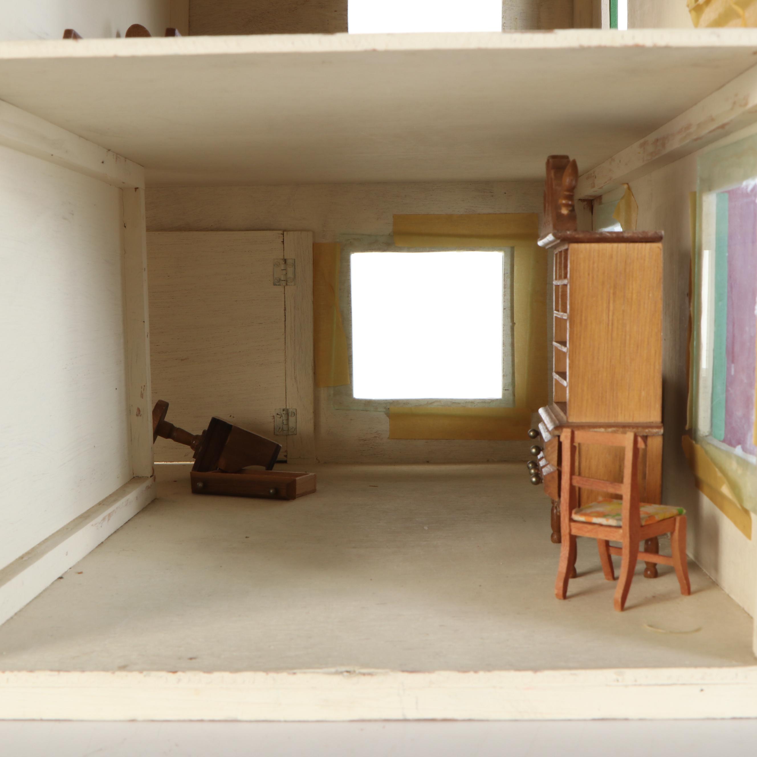 Rich Toys Plyboard Dollhouse with Furniture and Accessories, Mid-20th C.