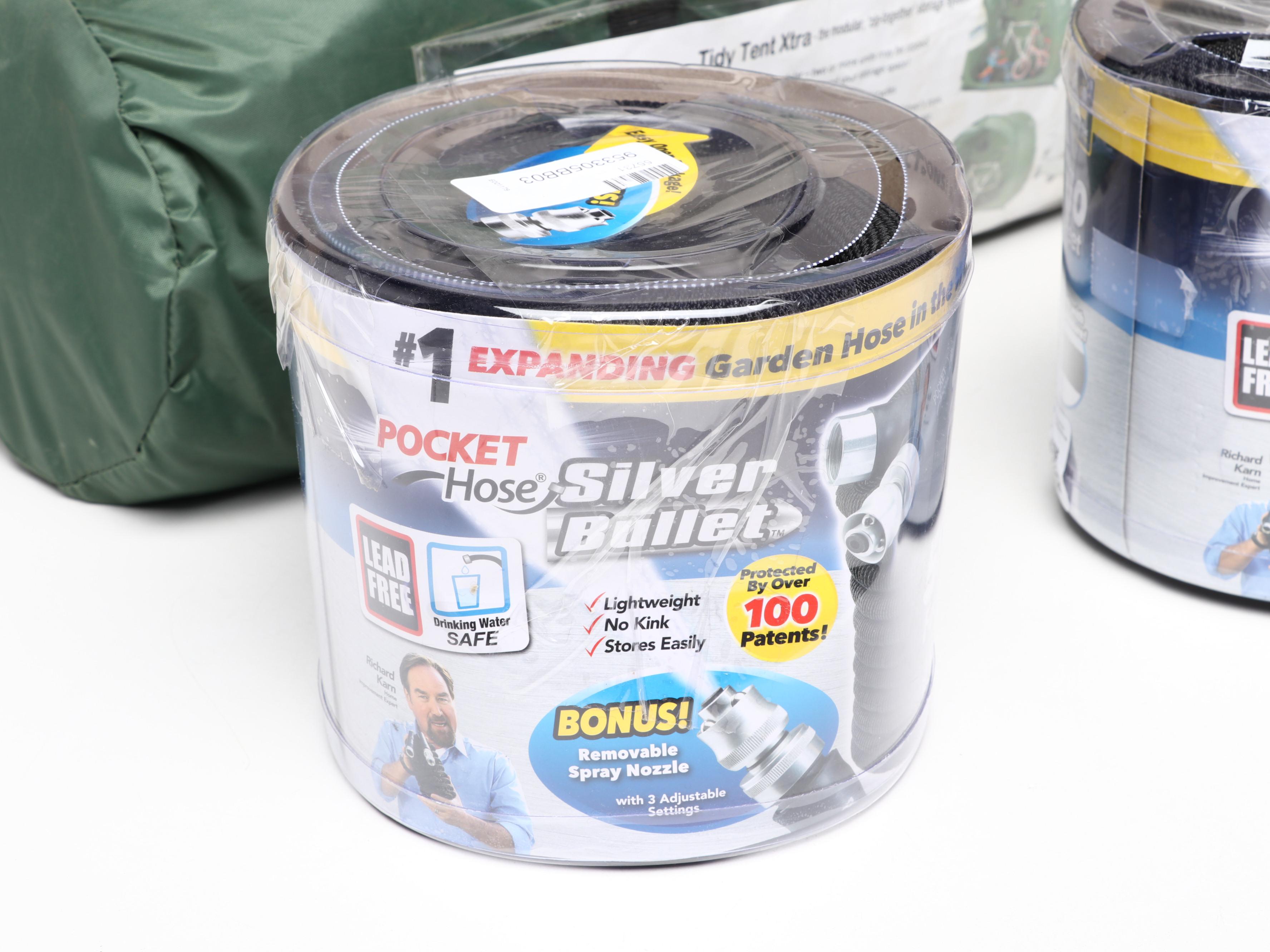Tidy Tent Xtra and Pocket Hose Silver Bullet 50' Expandable Garden Hoses