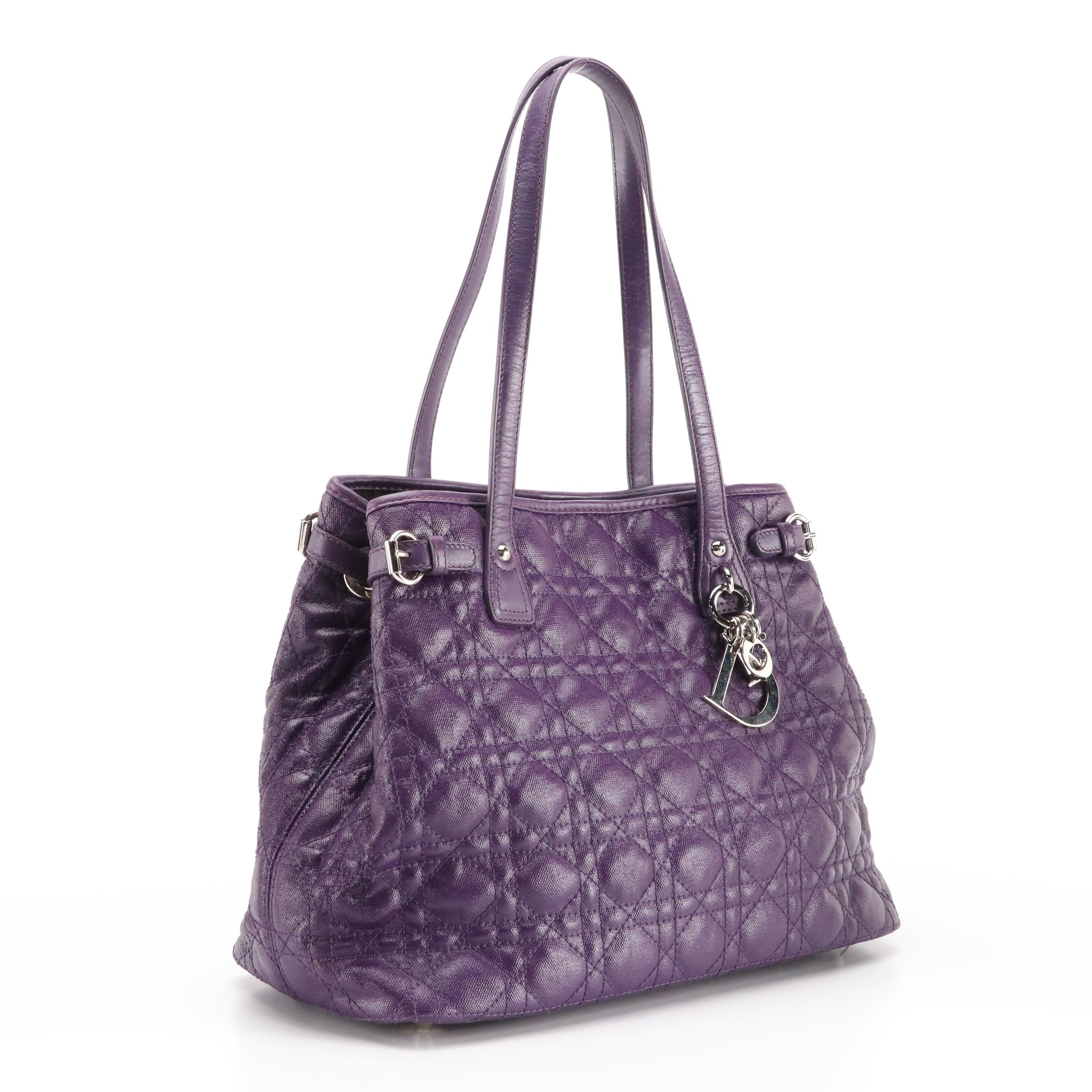 Christian Dior Medium Panarea Tote in Purple Cannage Quilted Canvas and Leather
