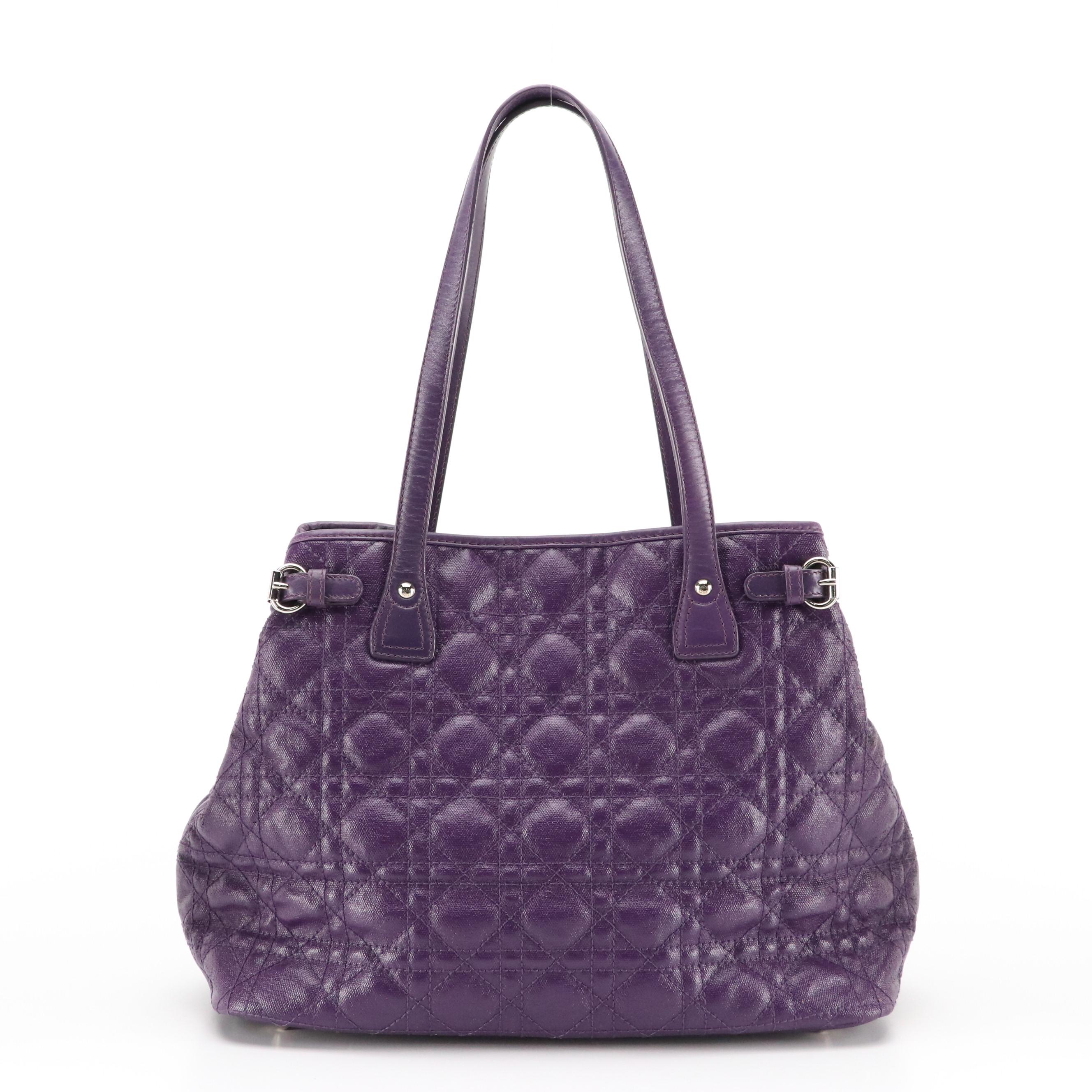 Christian Dior Medium Panarea Tote in Purple Cannage Quilted Canvas and Leather