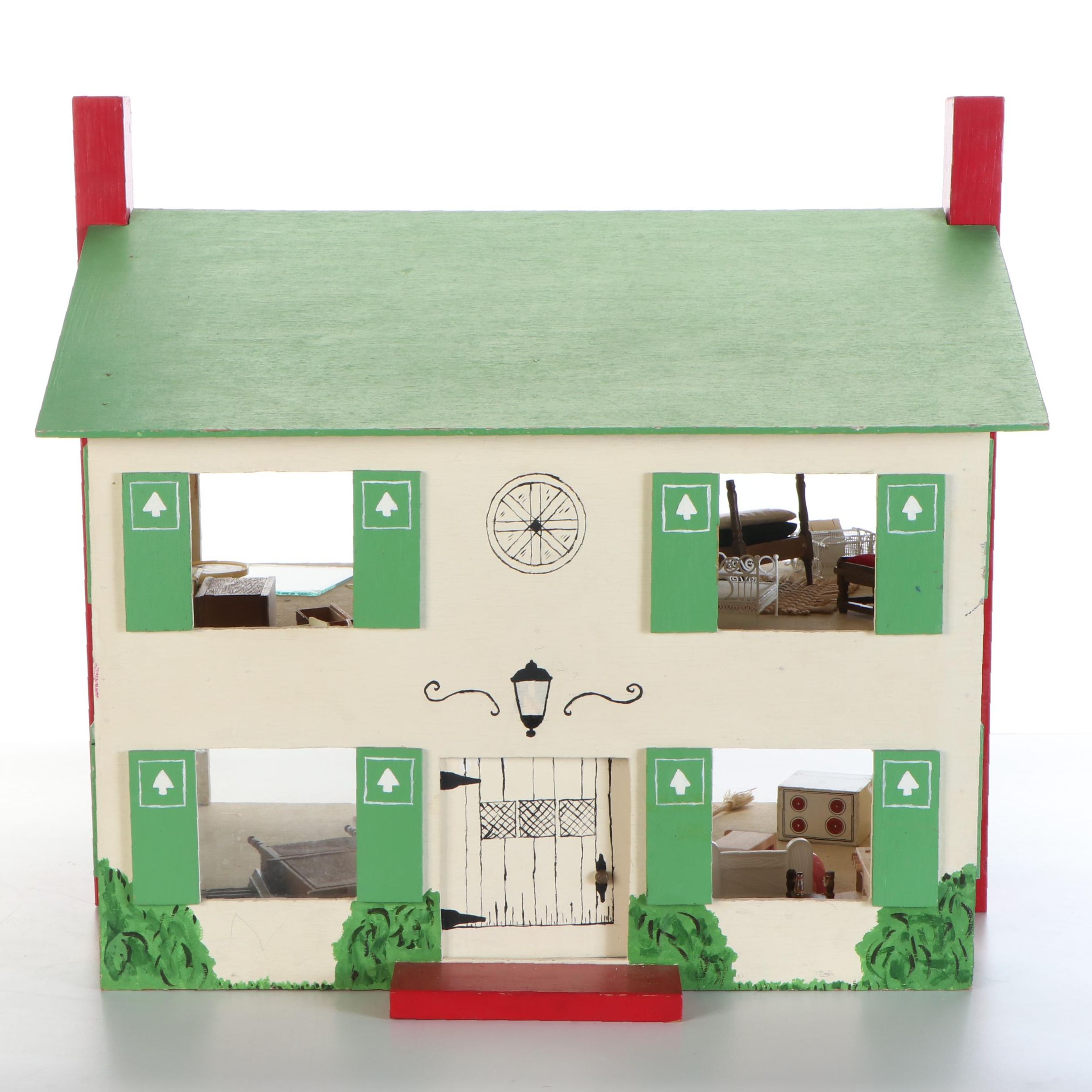 Rich Toys Plyboard Dollhouse with Furniture and Accessories, Mid-20th C.