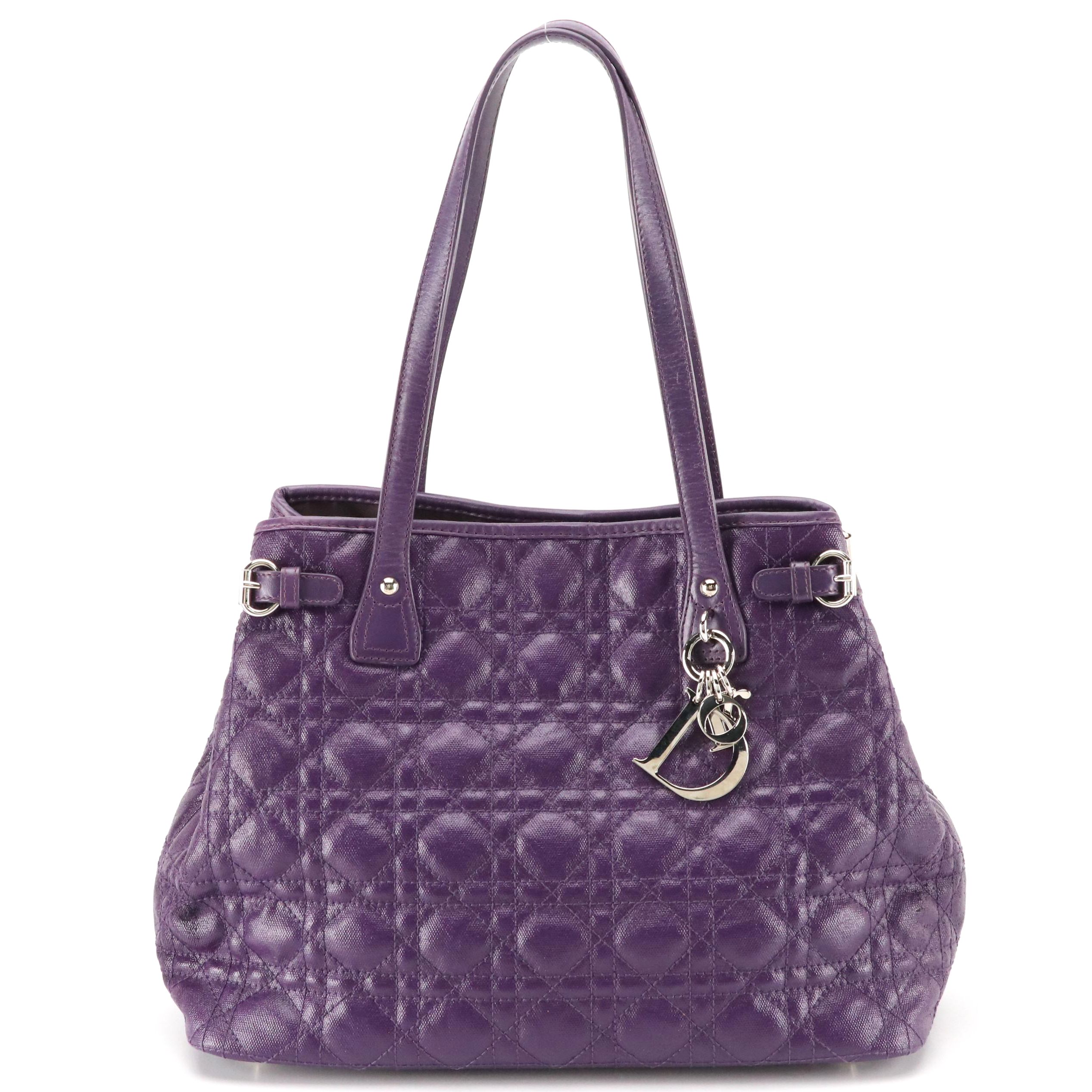 Christian Dior Medium Panarea Tote in Purple Cannage Quilted Canvas and Leather