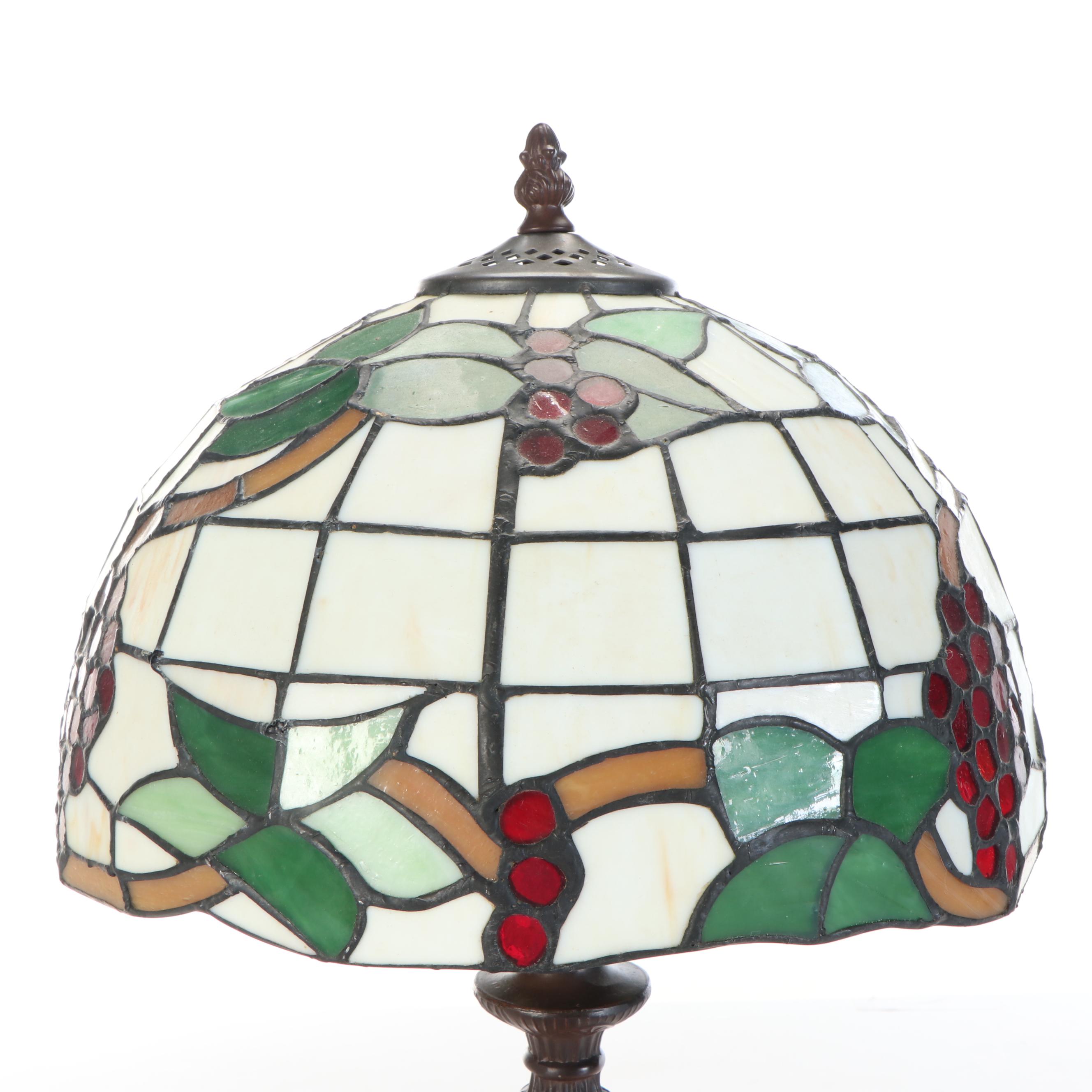 Art Nouveau Style Slag Glass Grape Vine Table Lamp