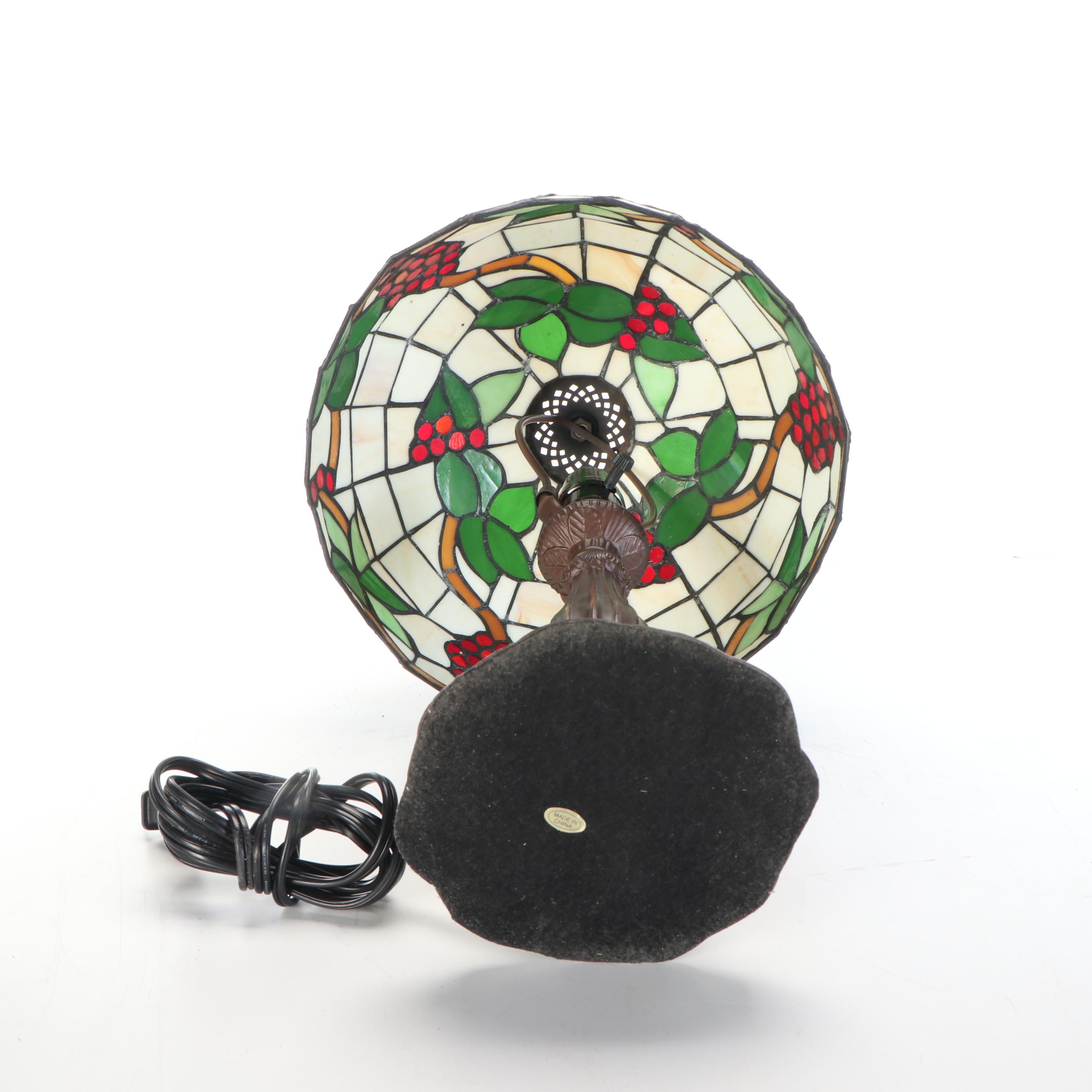 Art Nouveau Style Slag Glass Grape Vine Table Lamp