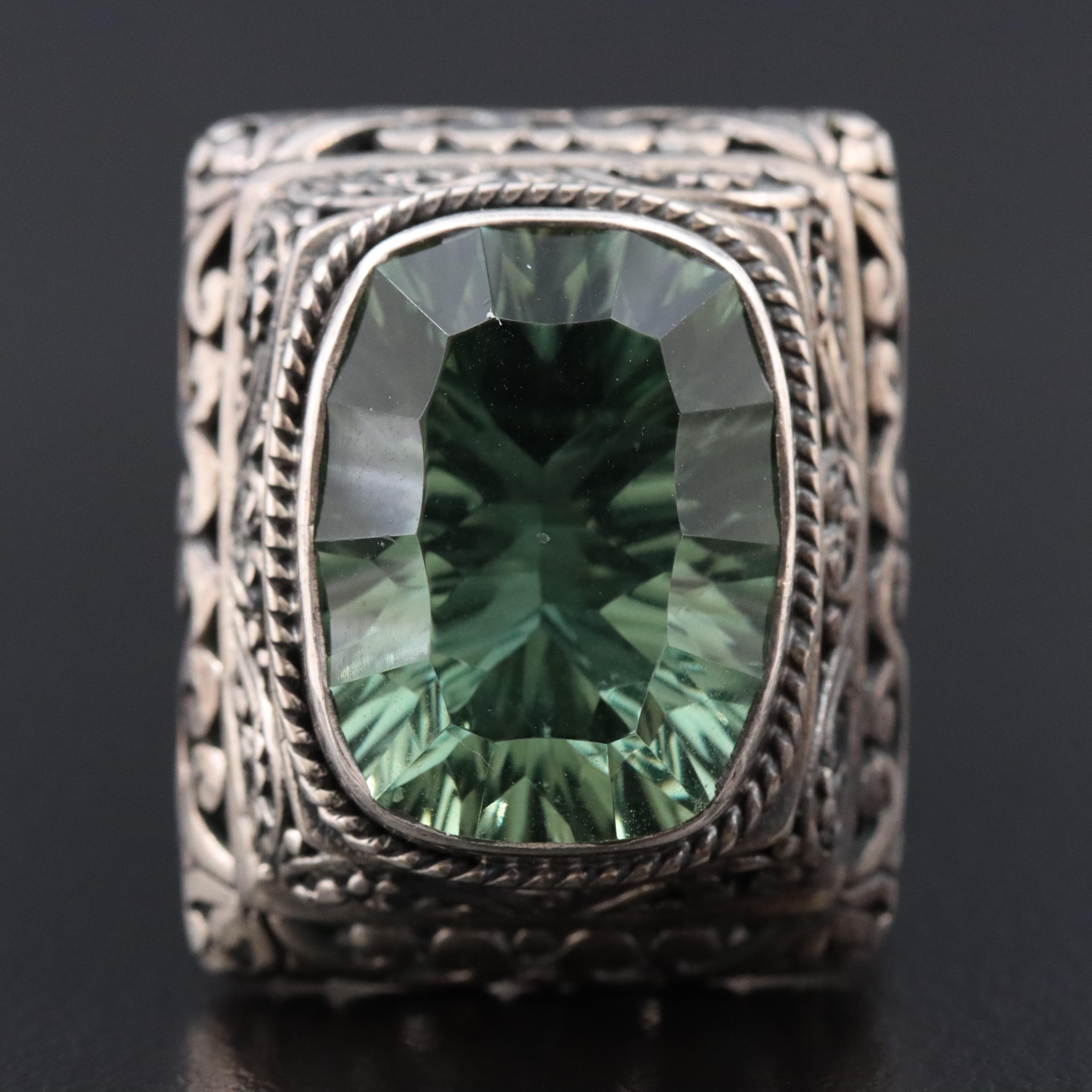 Sterling Bali Style Prasiolite Ring