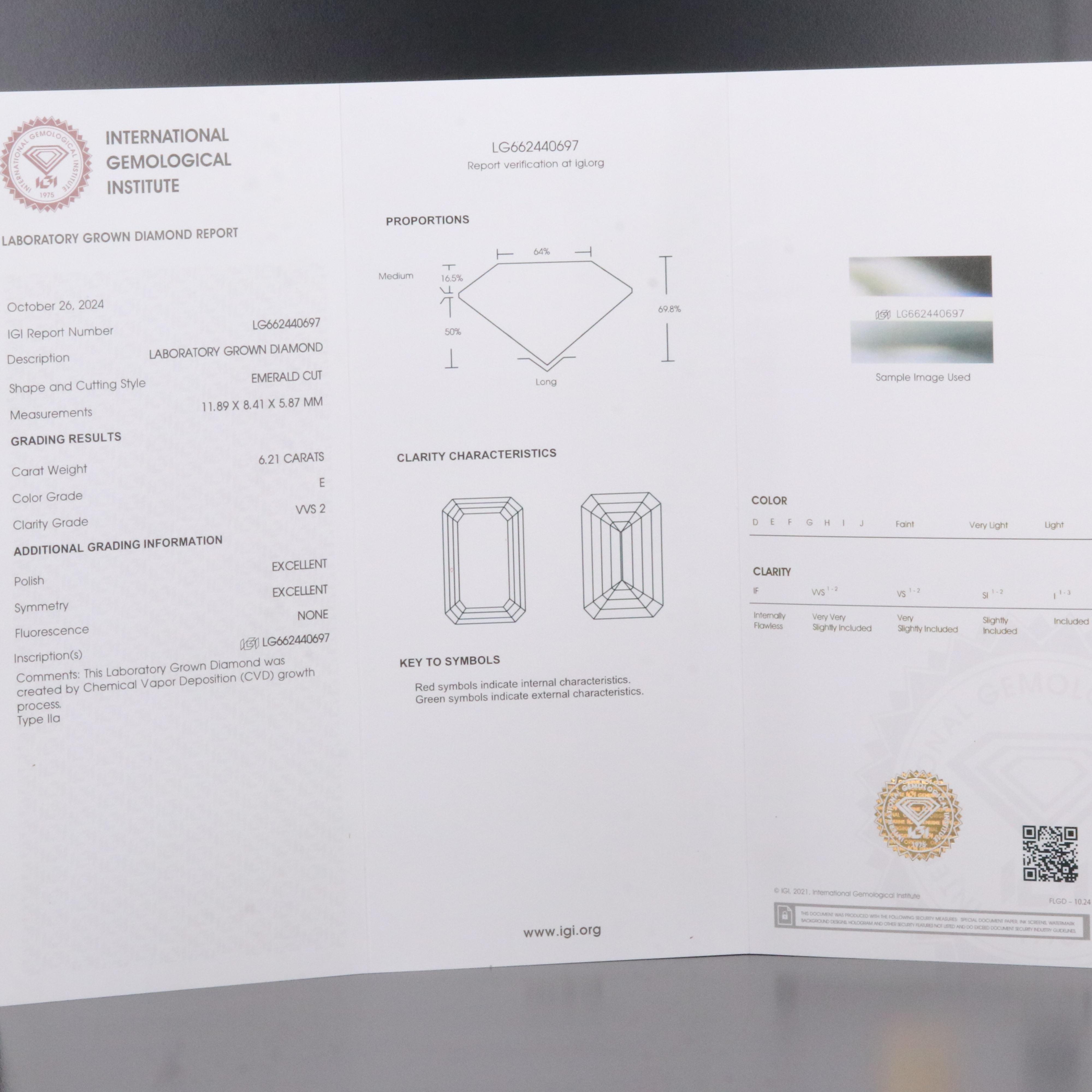 Platinum 6.21 CT Lab Grown Diamond Ring with IGI Report